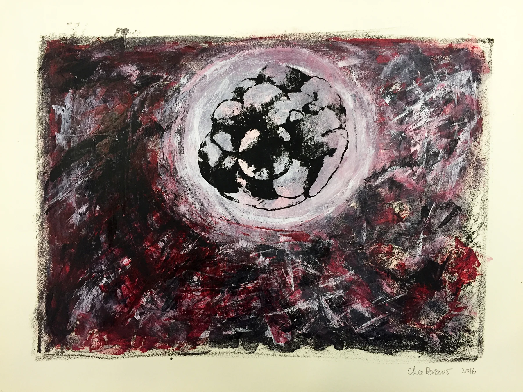 Fertility - Liam Tyler - mixed media_silk screen and acrylic on a lithograph, 9.5x13.25, 2016