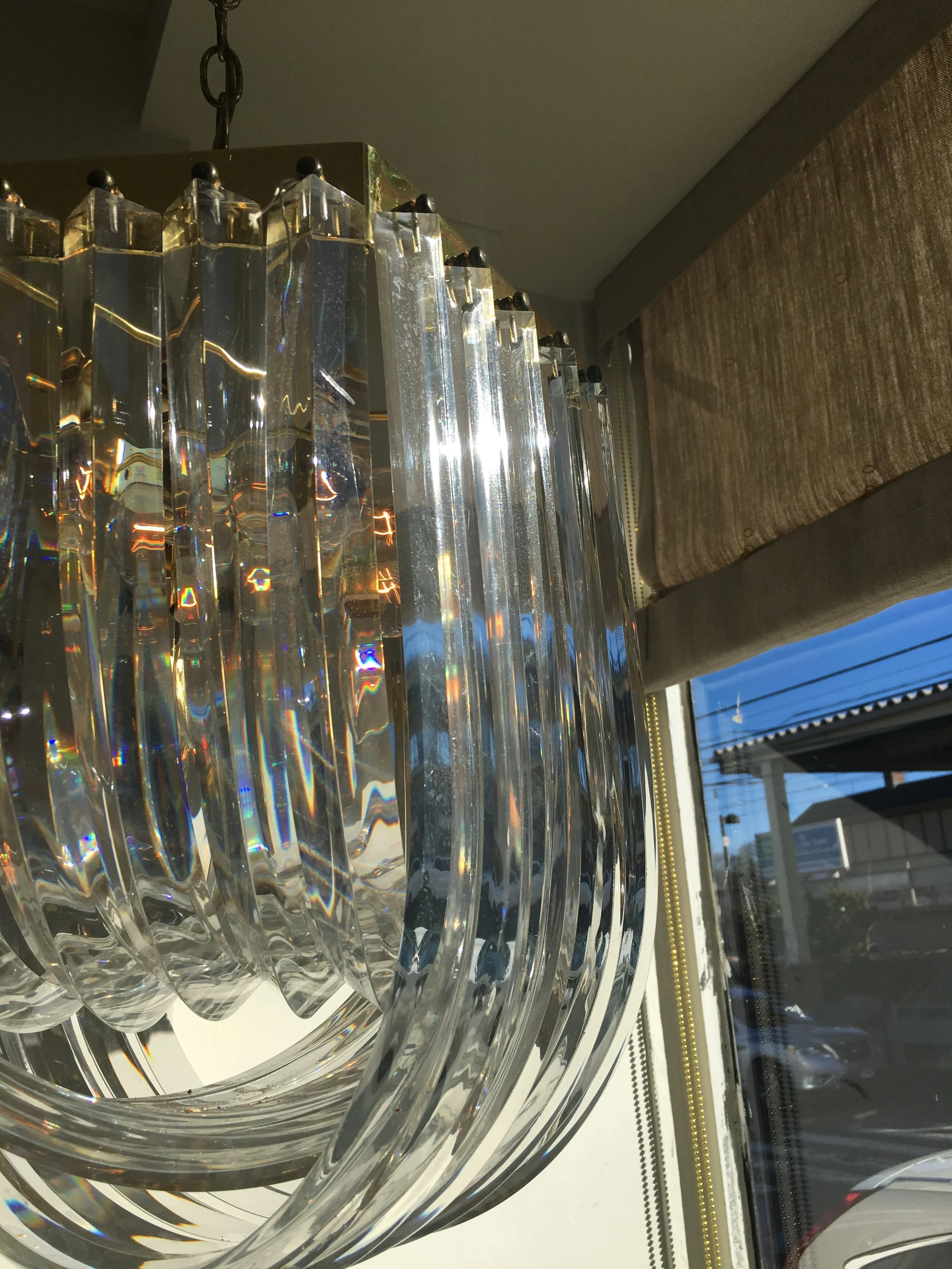 LUCITE & BRASS PENDANT
