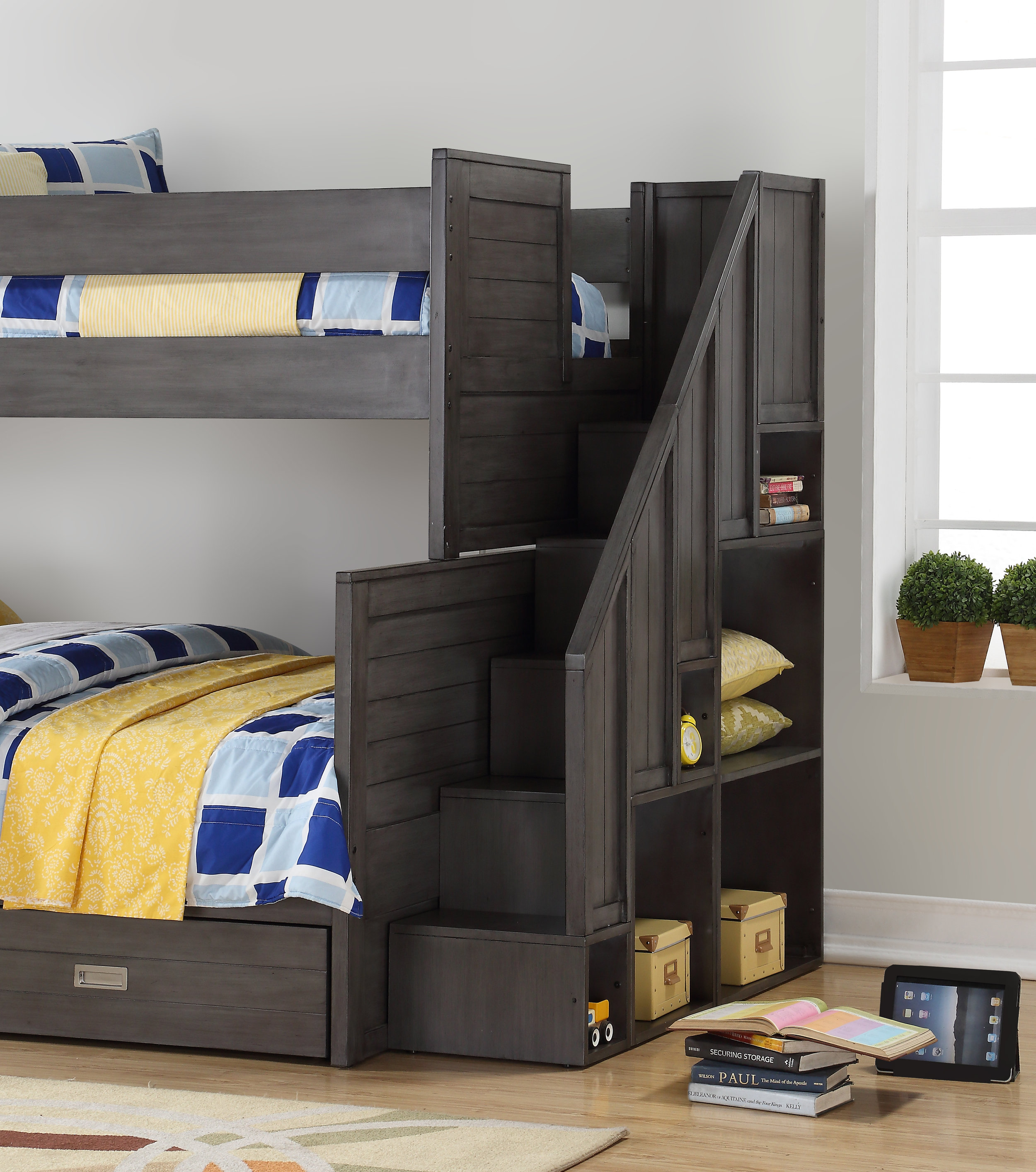 Caramia Furniture Bunk Beds, Ryan Twin Over Double Bunk Bed With Universal Staircase