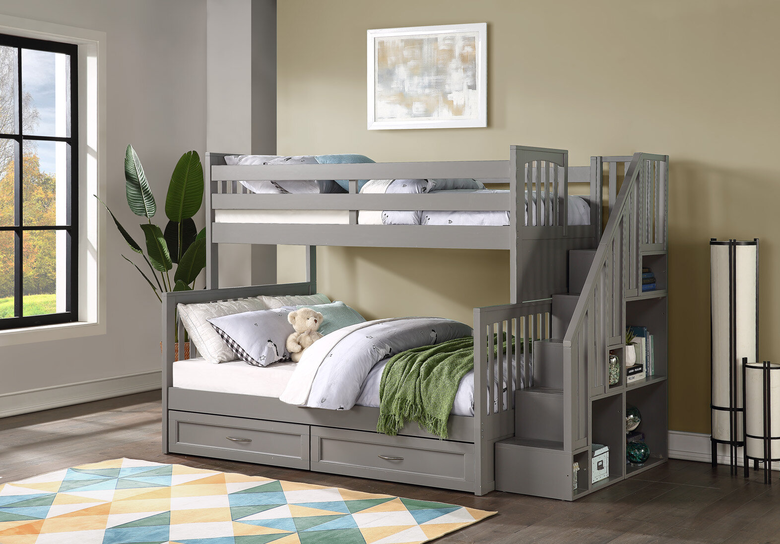 bunk bed with cubby underneath