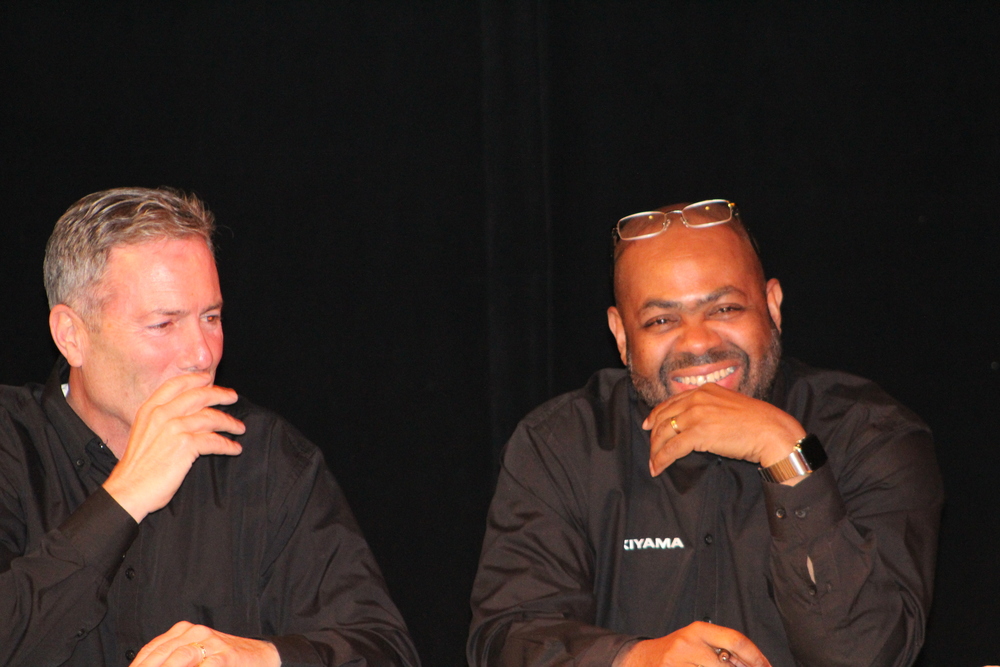 Bob Pellegrino and Mike Jefferson share a laugh at Lyric Hall