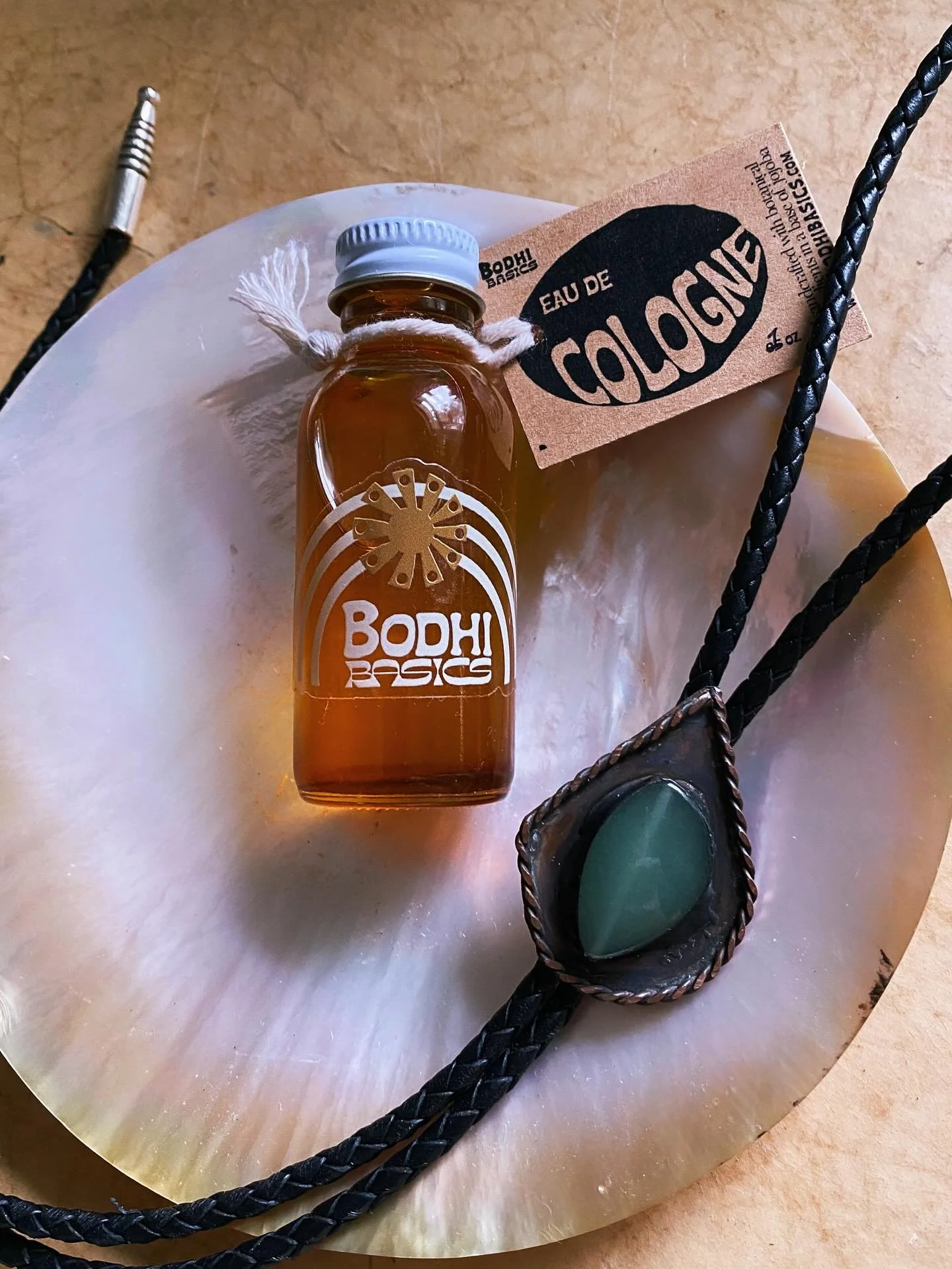 Summoning Stevie Nicks to appear at @indieflea this Sunday wirh this gypsy bolo and leather+lace botanical cologne combo. 

I have a few bottles of Don+Stevie cologne for this weekend.  It smells like the song Leather and Lace sounds.  Sexy, dark, an