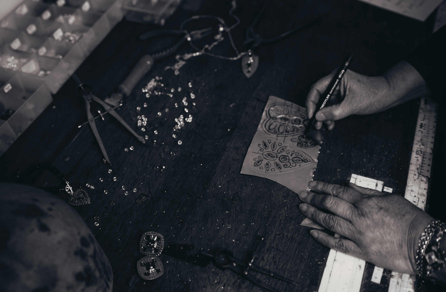 Drawing out the designs of the muse collections. 