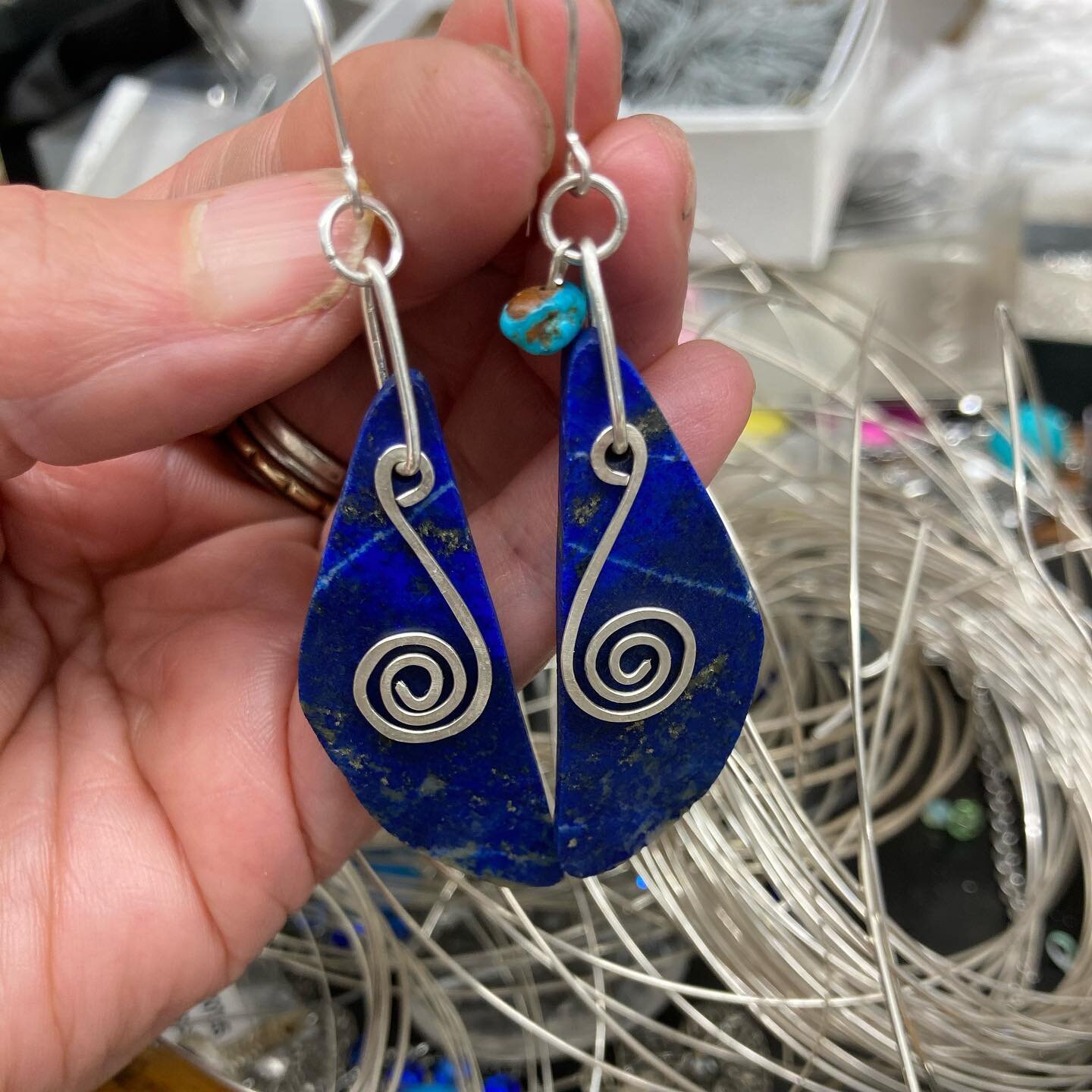 Summer 2021 
Lapis Lazuli &amp; sterling silver earrings. All different all unique . Nature showing off her colours . 

#gillclement #handmadejewellery #summer2021