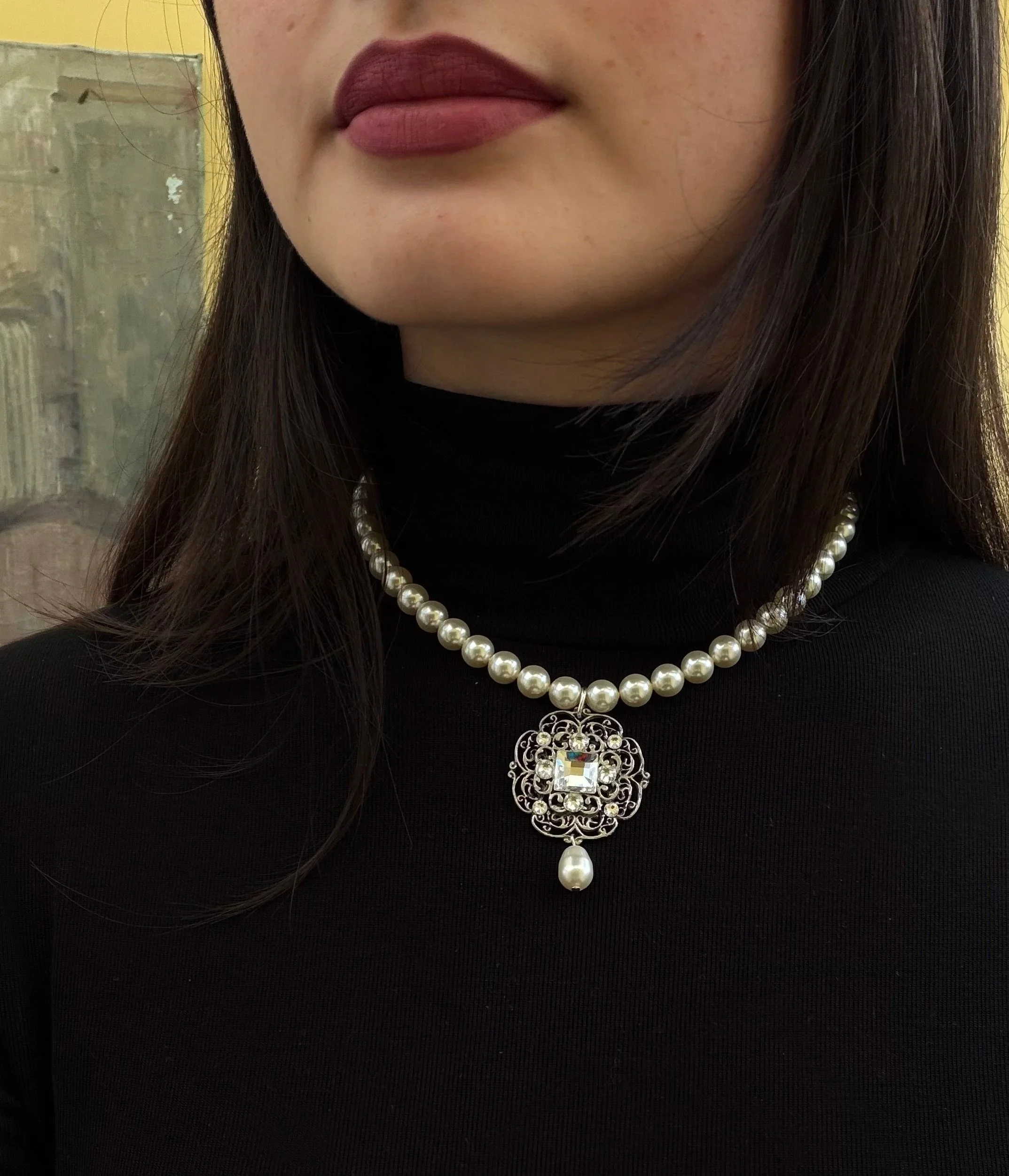 Cream Swarovski Pearl with Crystal and Pearl Drop