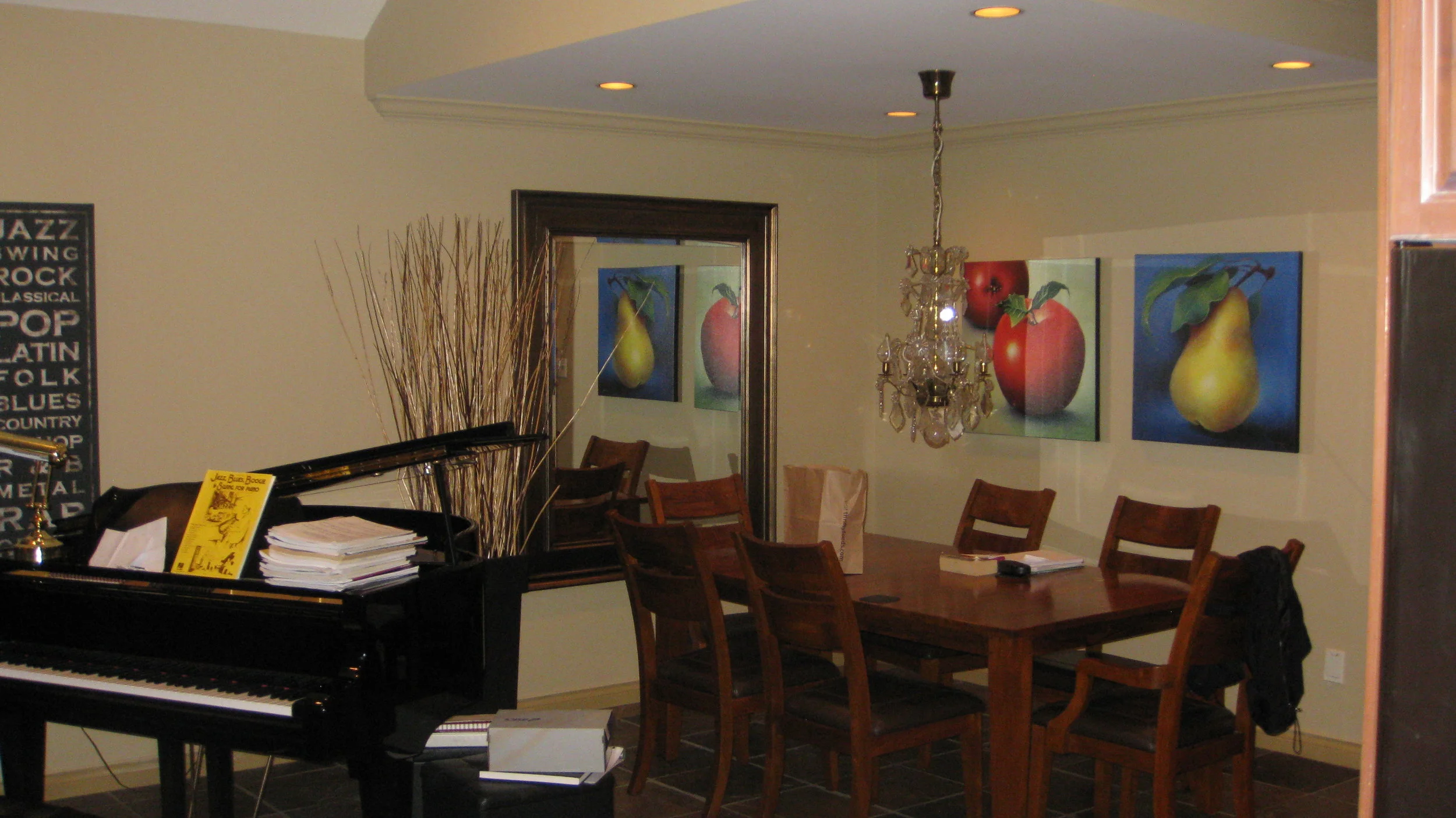 BEFORE: Dining Area - Notice the light fixture and placement of the piano.