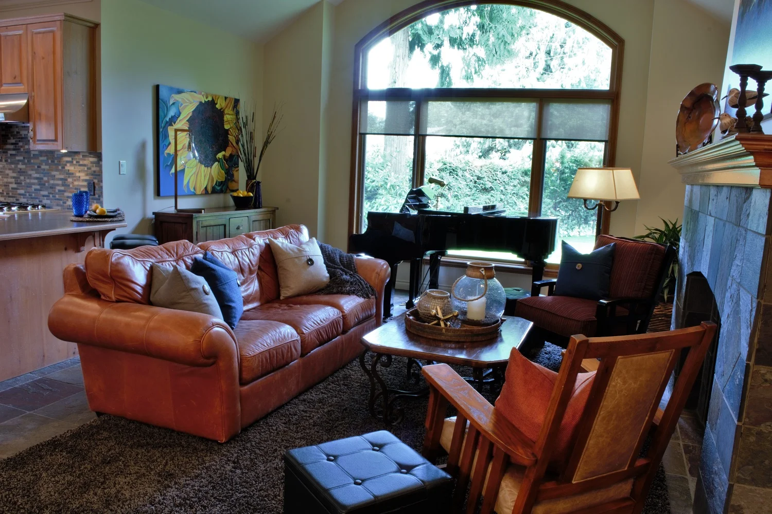 AFTER: Living Room - Notice the piano's new home and the ease of traffic through the space.
