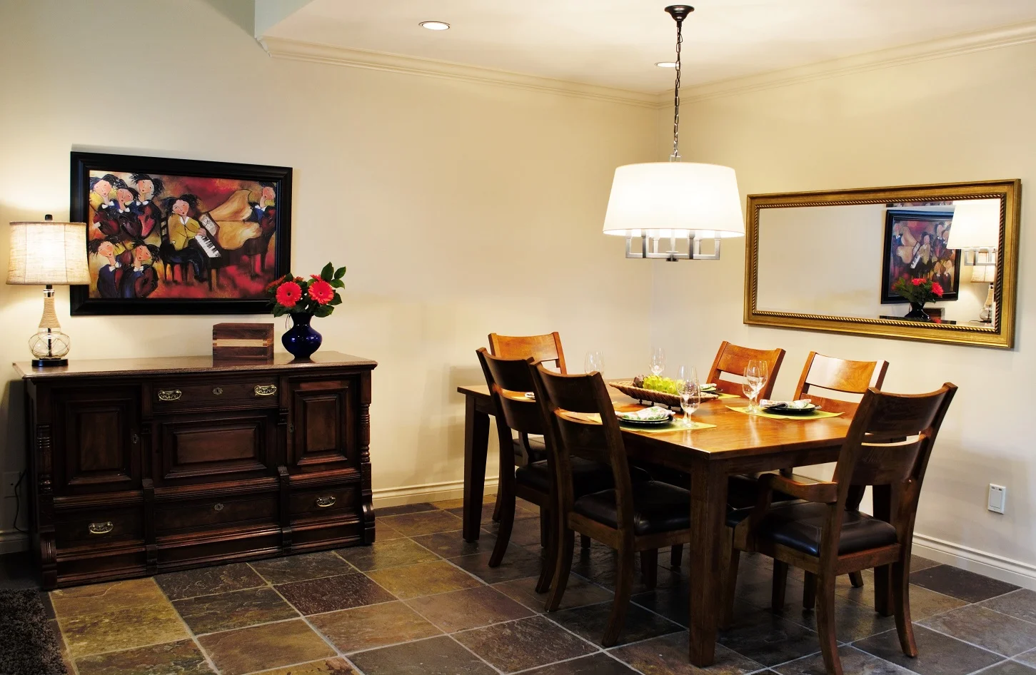 AFTER: Dining Area - Notice the modified china buffet and new light fixture.