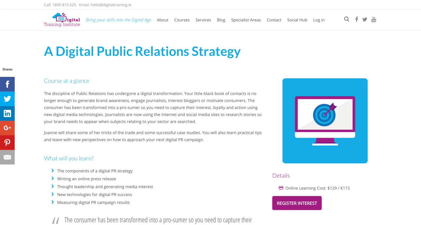 Digital Training Institute helps marketers bring their skills into the digital age. Above: A training the company is hosting on digital PR strategy.