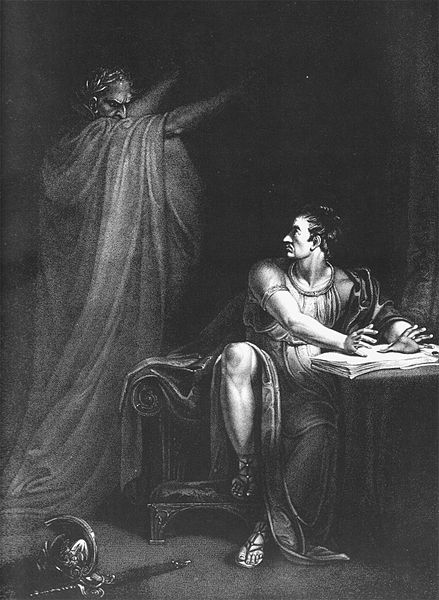 Brutus and the Ghost of Caesar . Copperplate engraving by Edward Scriven from a painting by Richard Westall . London, 1802.