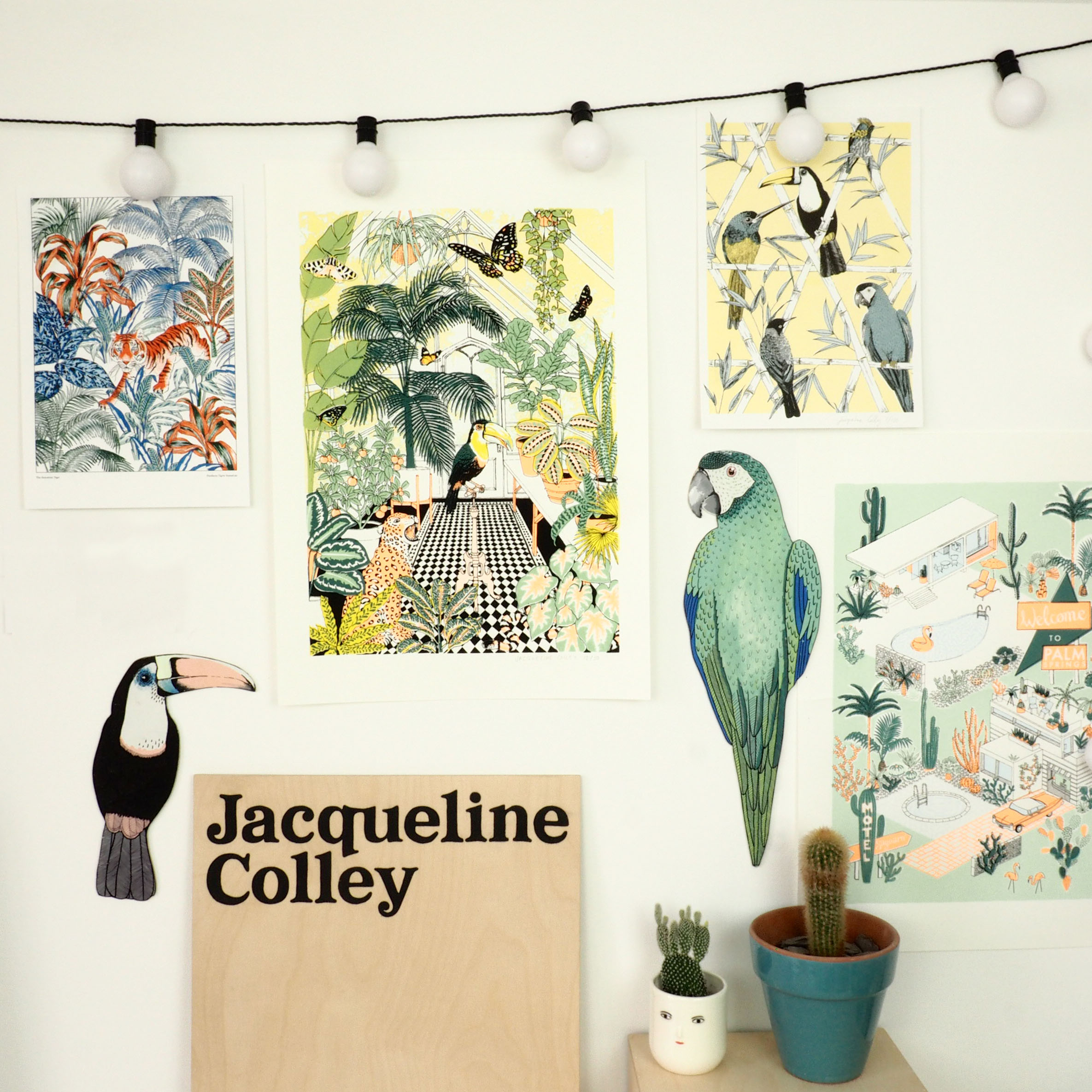 Here is my studio wall, I love making Riso and Screen prints and here is a selection on my studio wall! I painted this sign with my name on for when I pop up at markets!