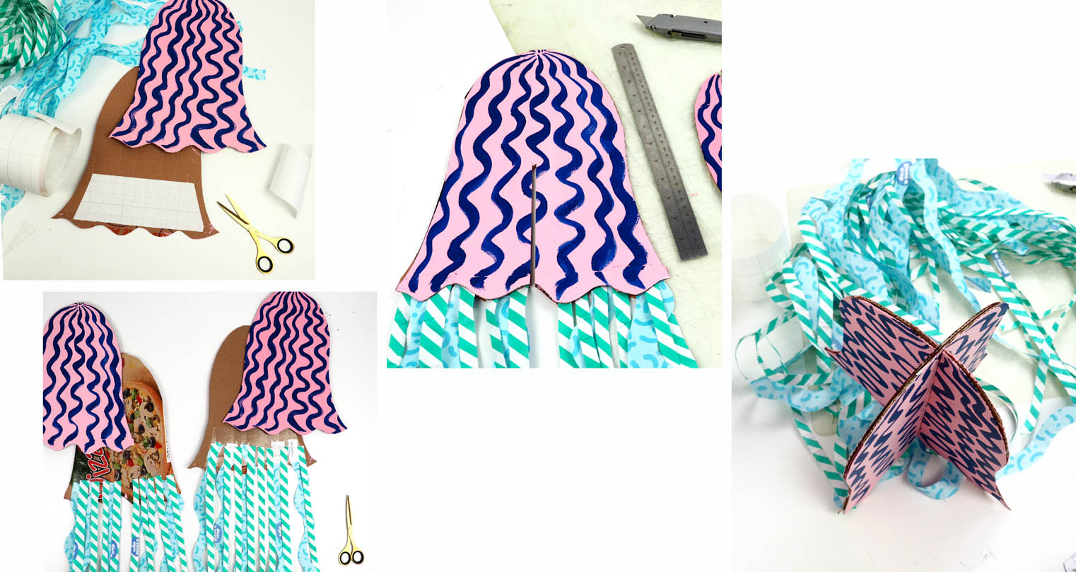 Steps to making a cardboard and paper painted jellyfish!