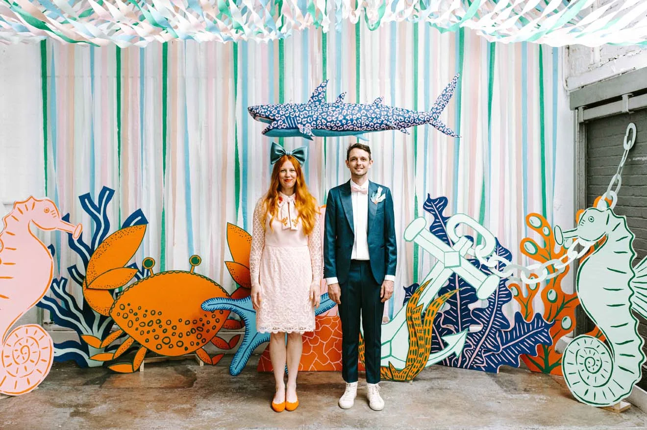 The giant painted cardboard cut out shapes!