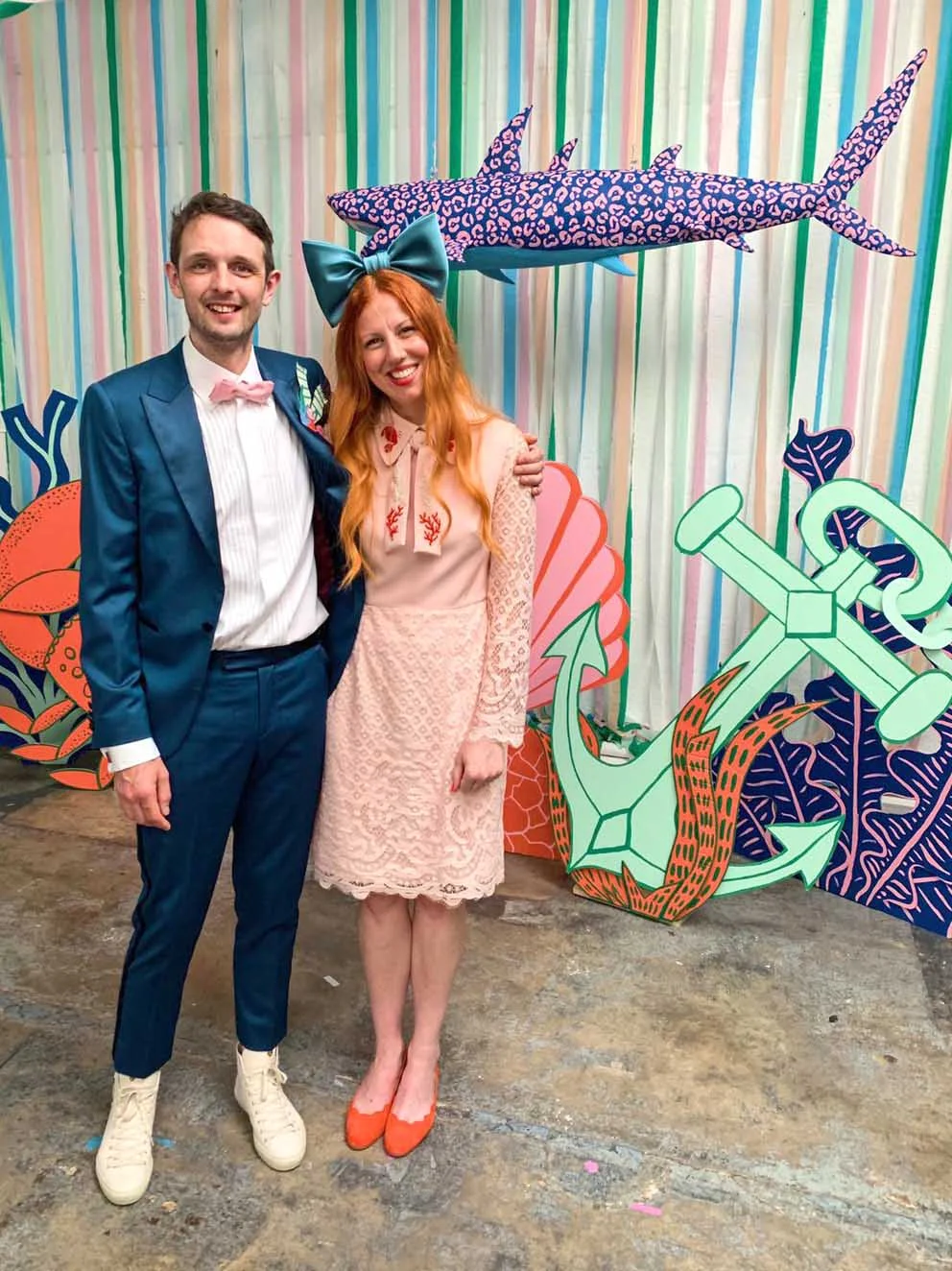 Wearing the finished dress on the day amongst the Under the Sea Scenery!