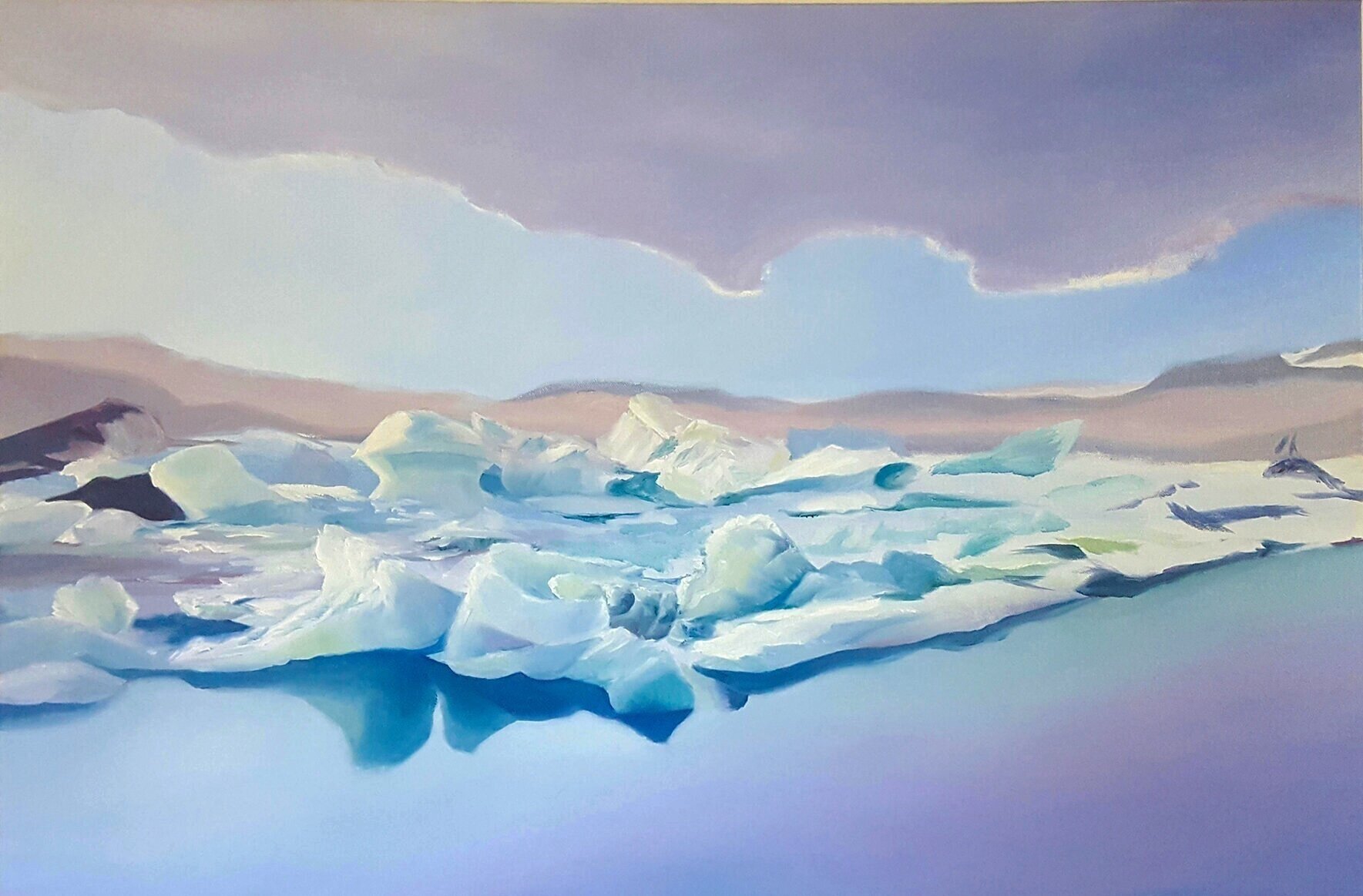  10 hours on the road: Jökulsárlón glacier lagoon, Iceland. Oil on canvas.  