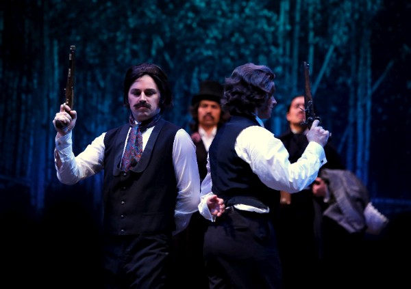 The duel scene from UBC Opera's production of Eugene Onegin. Photo: Tim Matheson