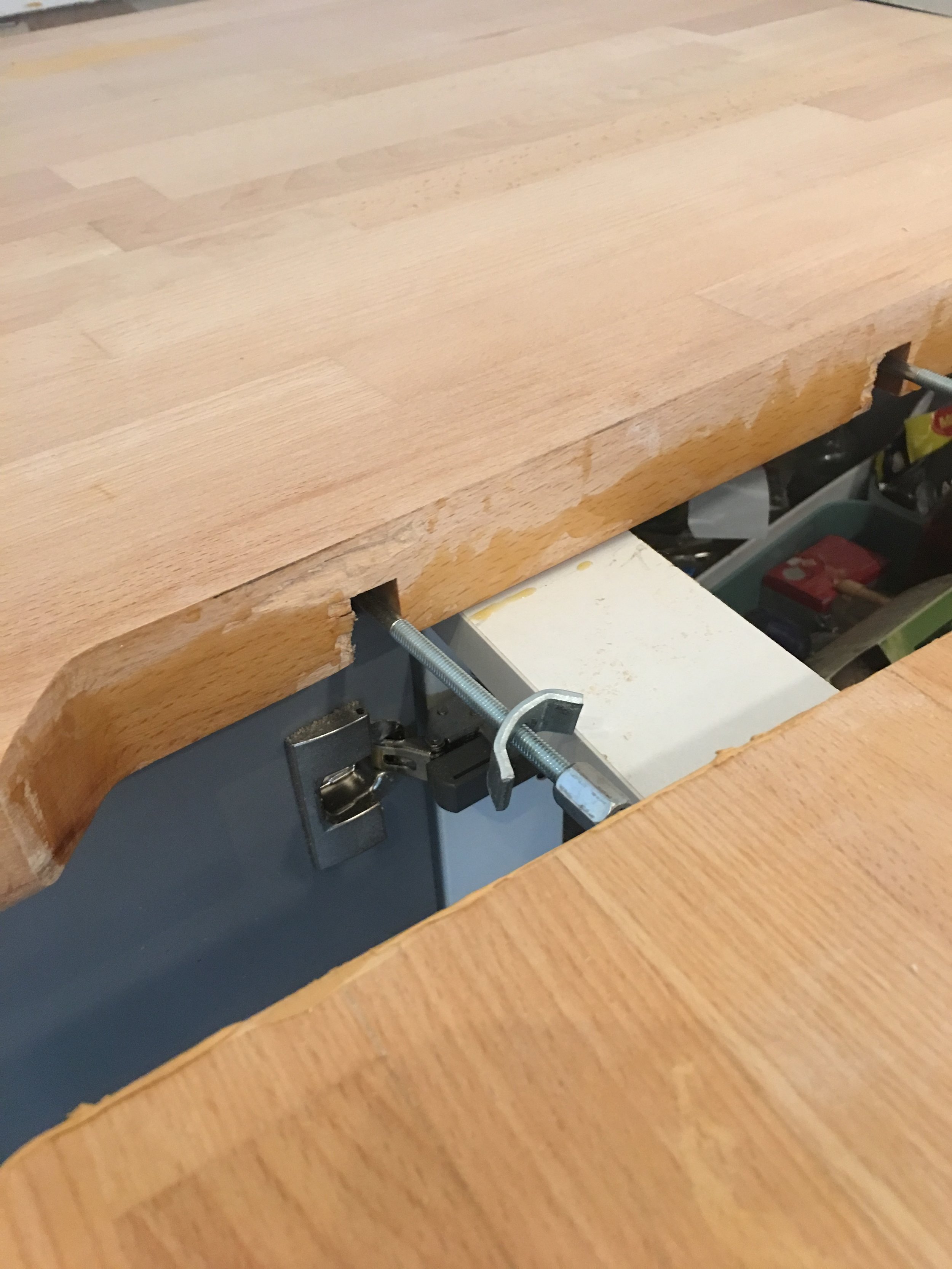 polyurethane glue on the left side.
