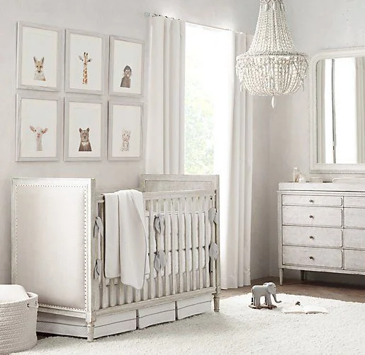 A beautiful, bright, and neutral nursery from Restoration Hardware from a Nursery Inspiration blog post from Kristiina Craven Photography in Denver, Colorado.