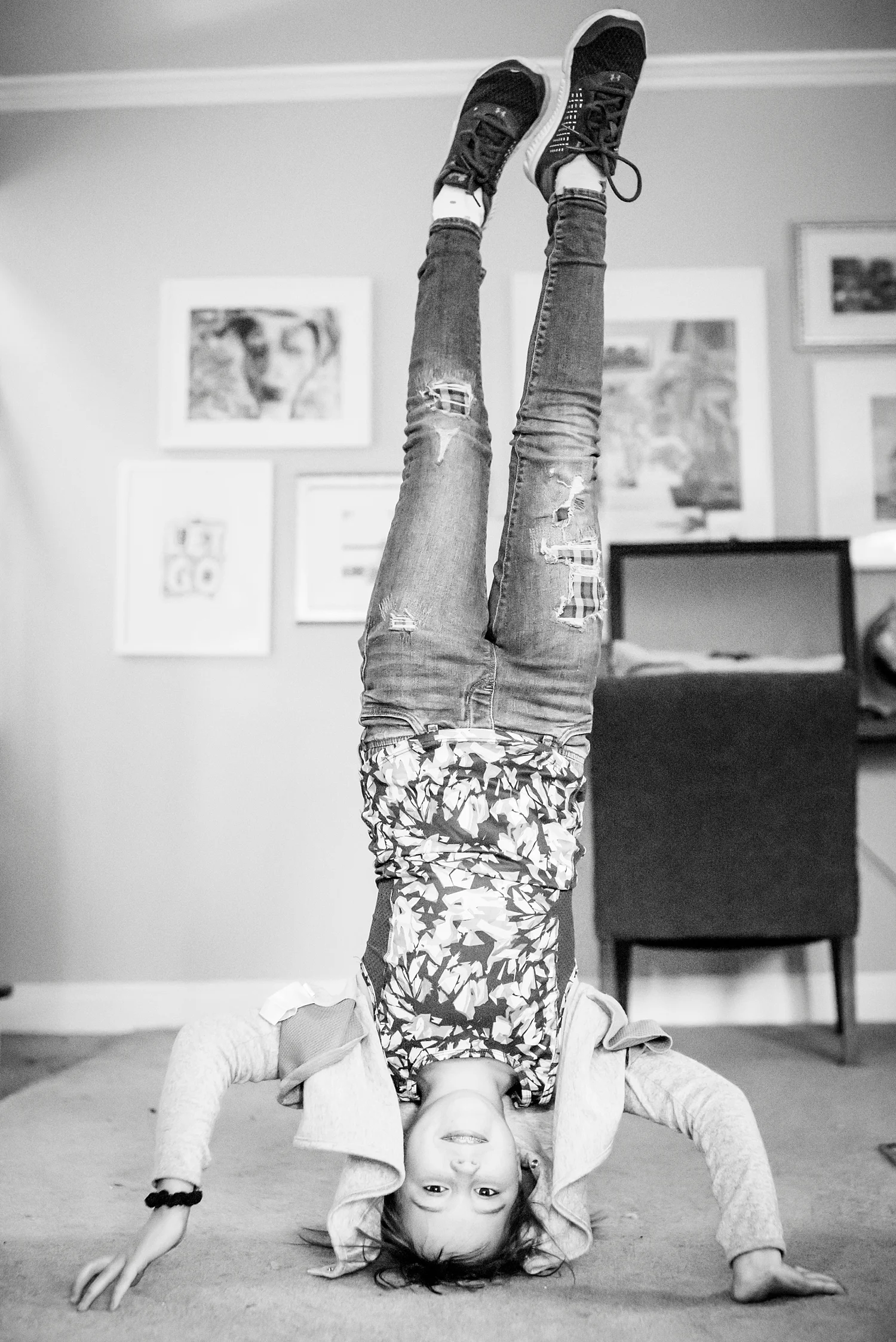 Kate takes lots of dance classes now that she's being homeschooled and here she practices her headstand. | GettingUnschooled.com | #homeschool #unschool