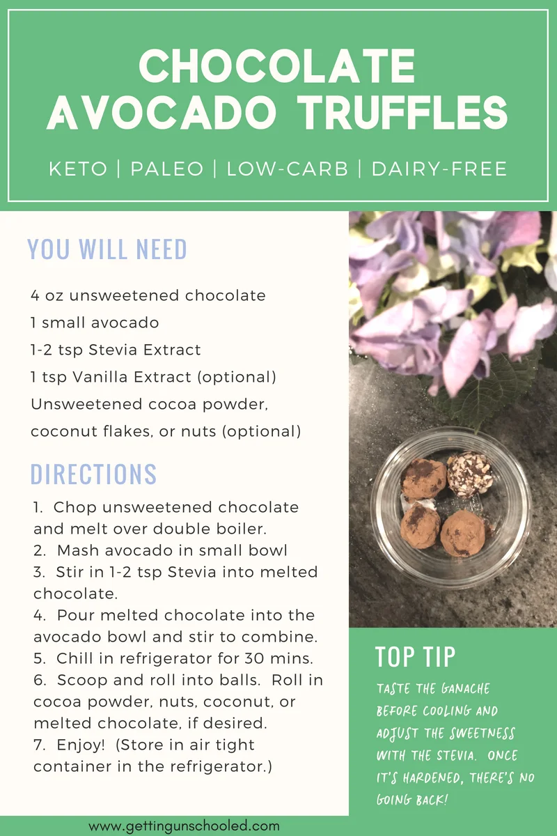 Looking for a fat bomb that will also satisfy your sweet tooth? These Keto Chocolate Truffles will do the trick! They only have three ingredients and so easy to make! | Getting Unschooled | #keto #ketodiet #fatbombs #lowcarb #paleo #dairyfree