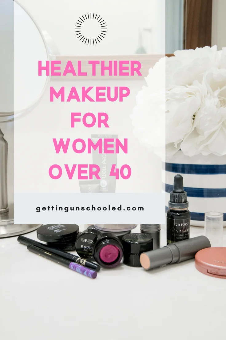 Best healthy makeup for women over 40 is on the blog today! Good stuff! I cover various brands I've been using and loving--kind of a mini review :) #over40 #over40style #over40beauty #makeuptips #greenbeauty