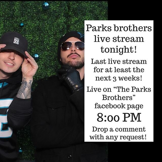 Our last live stream before we all self-isolate is TONIGHT! The brothers will be going live at 8 pm and bringing you one of our live shows straight into your living rooms via Facebook live! Drop a comment during the stream with any request and let&rs