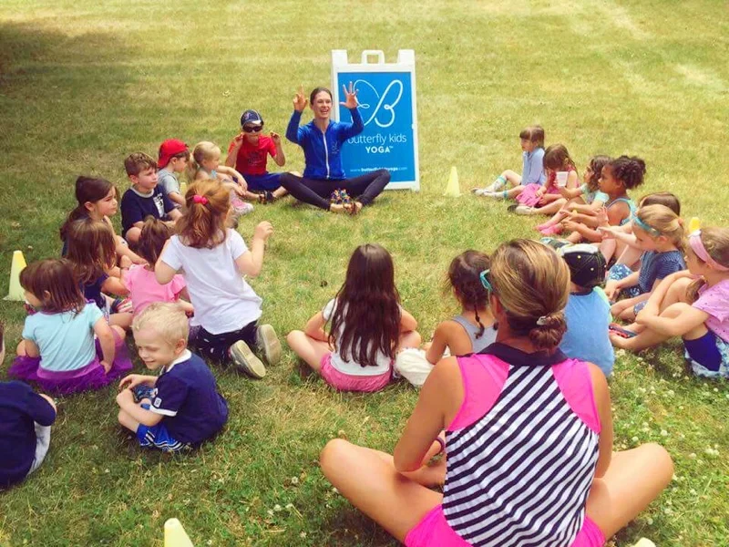 Taking yoga outside as a special guest at one of our preschool program's summer events. Yoga fun in the sun!