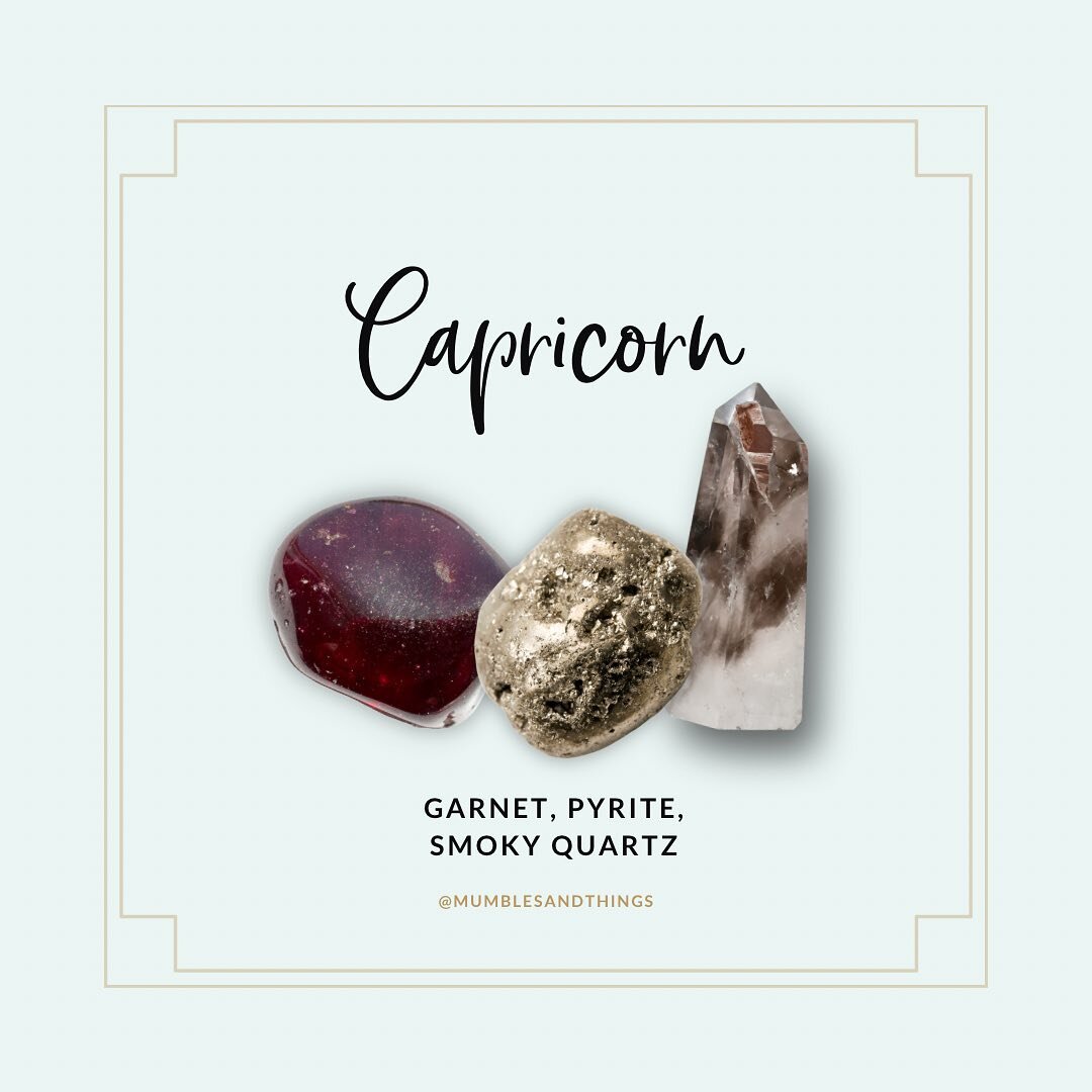 Crystals for Capricorn Season ⤵️

💖 GARNET - Love, Loyalty, Commitment

💰 PYRITE - Prosperity, Protection, Warding

🦋 SMOKY QUARTZ - Optimism,
Grounding, Transformation

♑️ What other crystals do you associate with Capricorn energy?

Share this po