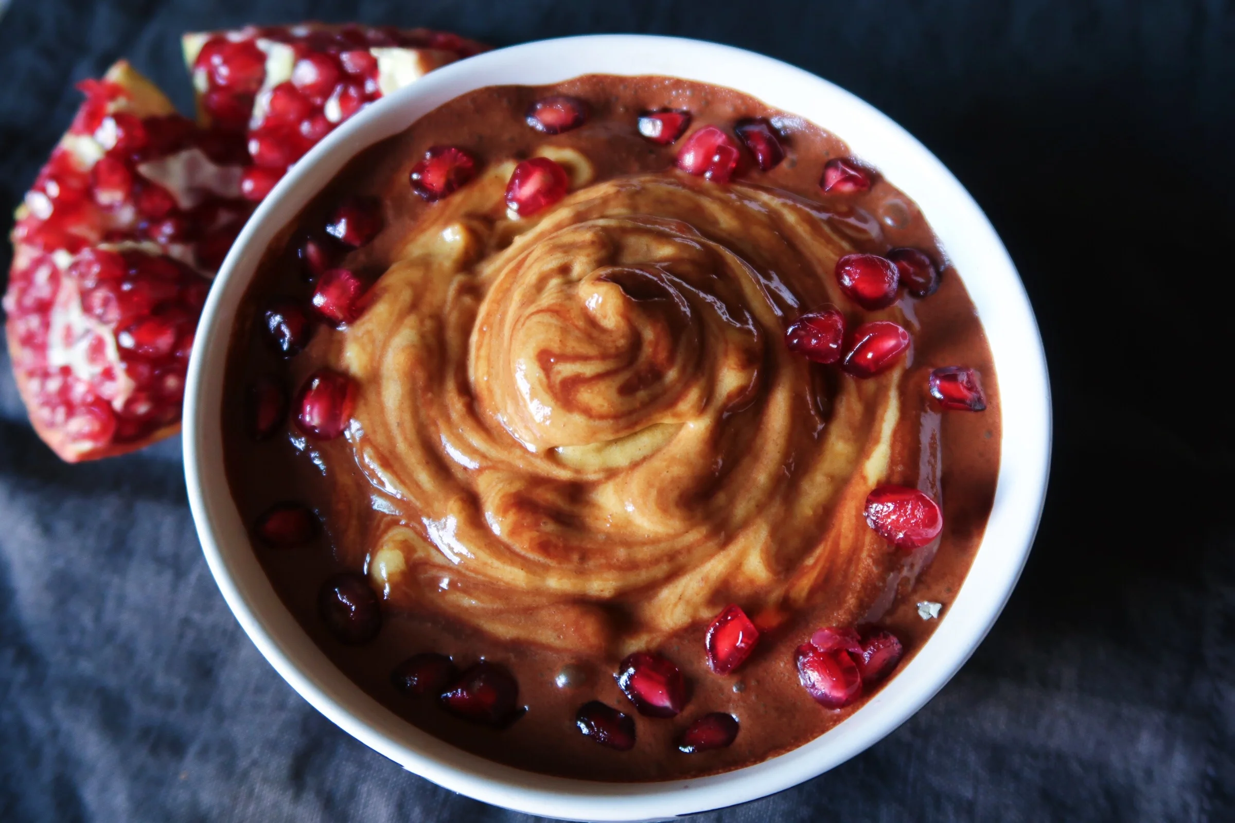 Pumpkin Nice-cream with Pomegranate Cacao Sauce