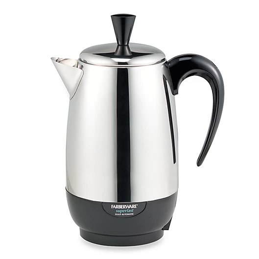 Farberware super fast coffee pot. Percolated coffee is the best