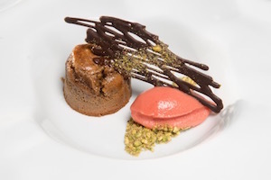 SHA Pistachio coulant & raspberry ice cream 