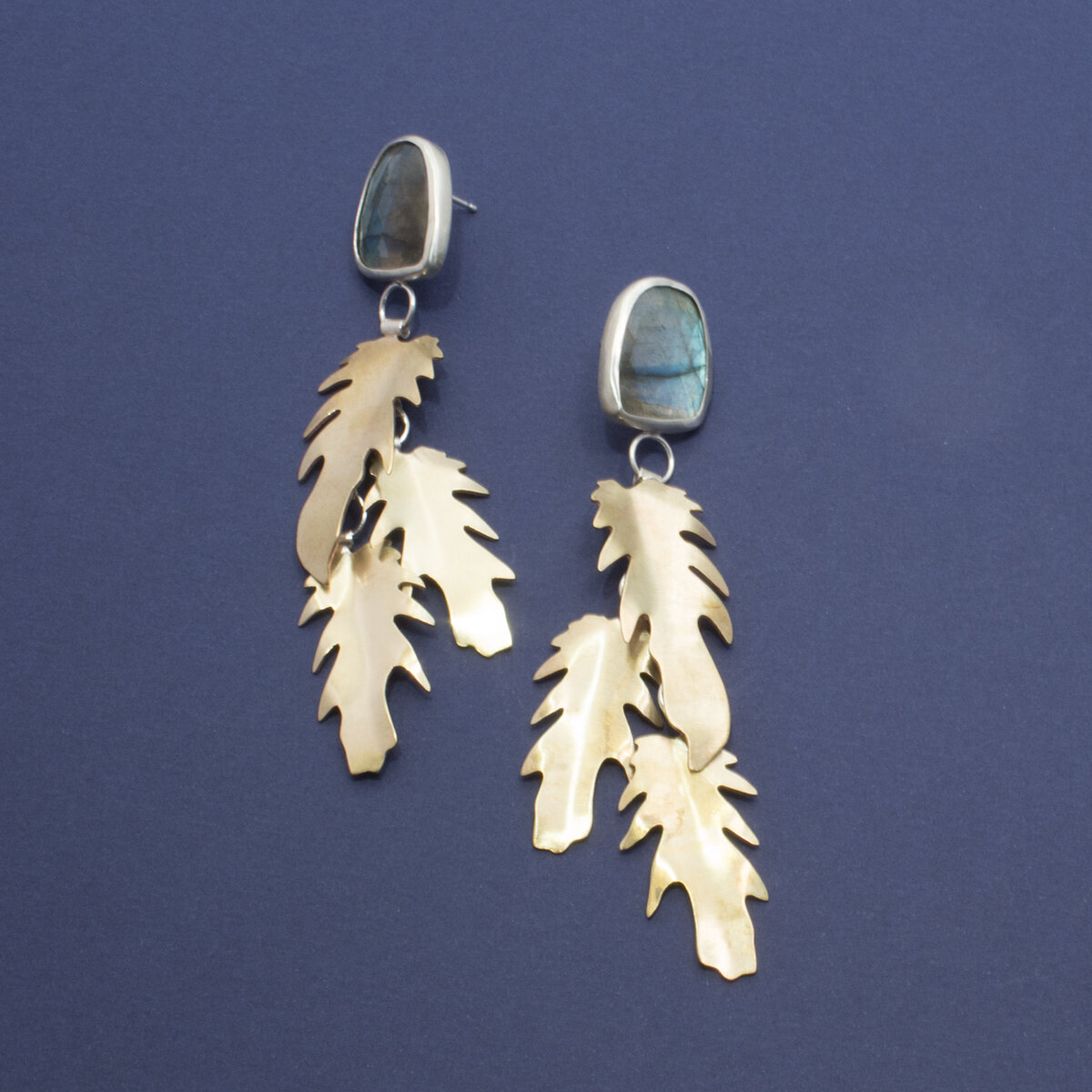 Labradorite + Xanadu Leaf Earrings