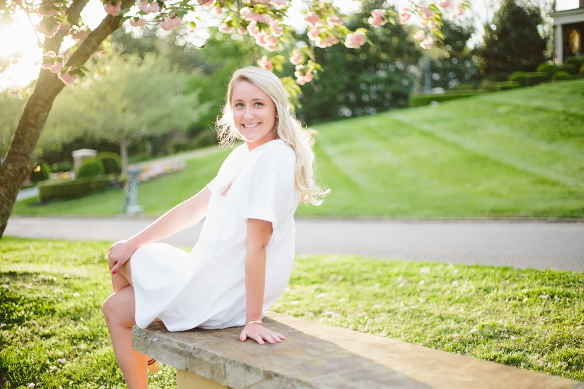 knoxville, Sequoyah hills, female, senior, portraits, graduate, university of Tennessee, Knoxville, poses, cherry blossoms, outfits, ideas, college, inspiration, natural light, light and airy, vibrant, colorful, bright, outdoors, head shots, sunset