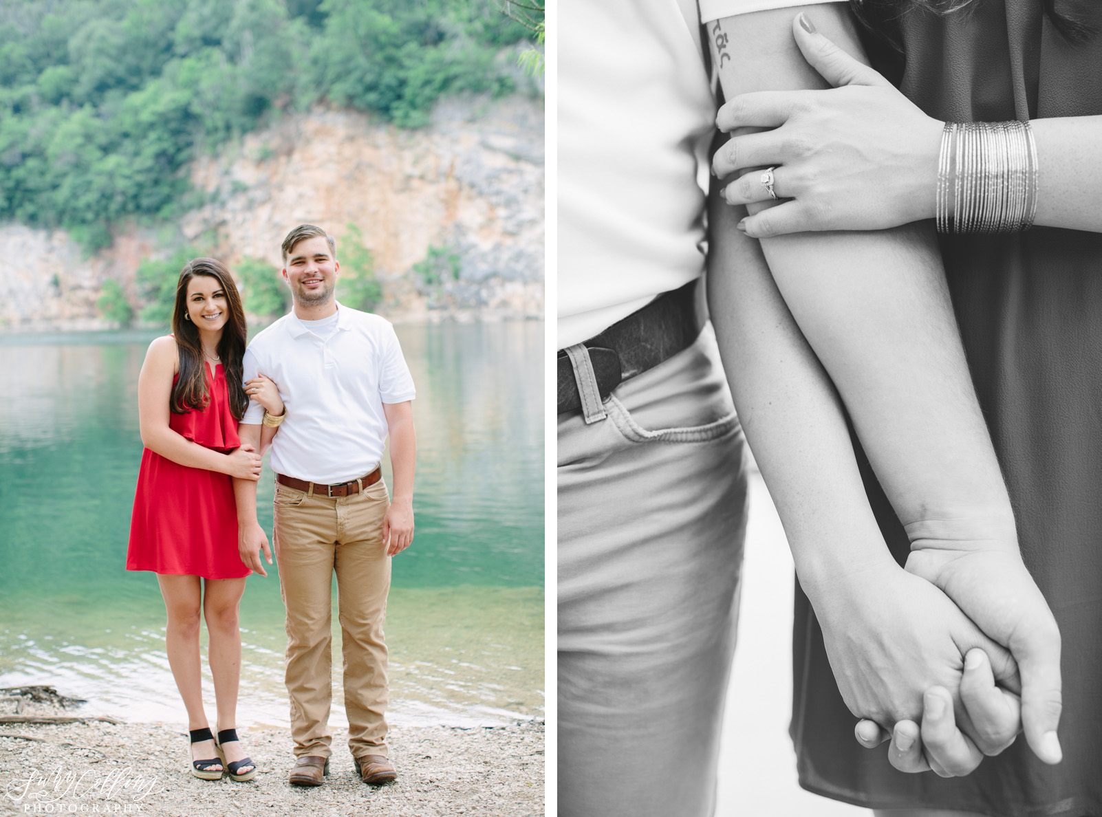 poses, couples, outdoor, meads quarry, Knoxville, Tennessee, engagement, sunset, evening, love, vibrant, colorful, bright, creative, romantic, natural, light and airy, natural light, passion, inspiration, intimate, outfits, fountain, woods, pond, park, hands, black and white