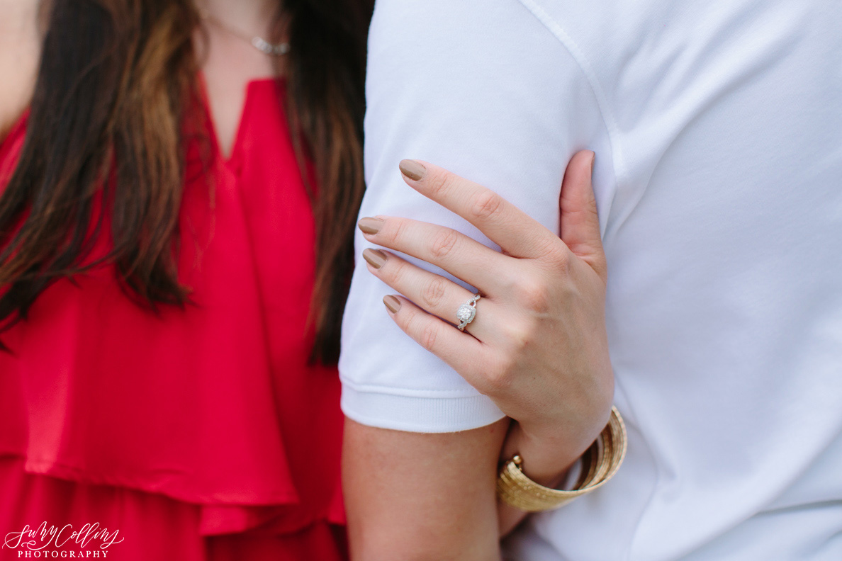 poses, couples, outdoor, meads quarry, Knoxville, Tennessee, engagement, sunset, evening, love, vibrant, colorful, bright, creative, romantic, natural, light and airy, natural light, passion, inspiration, intimate, outfits, fountain, woods, pond, park, ring, hands