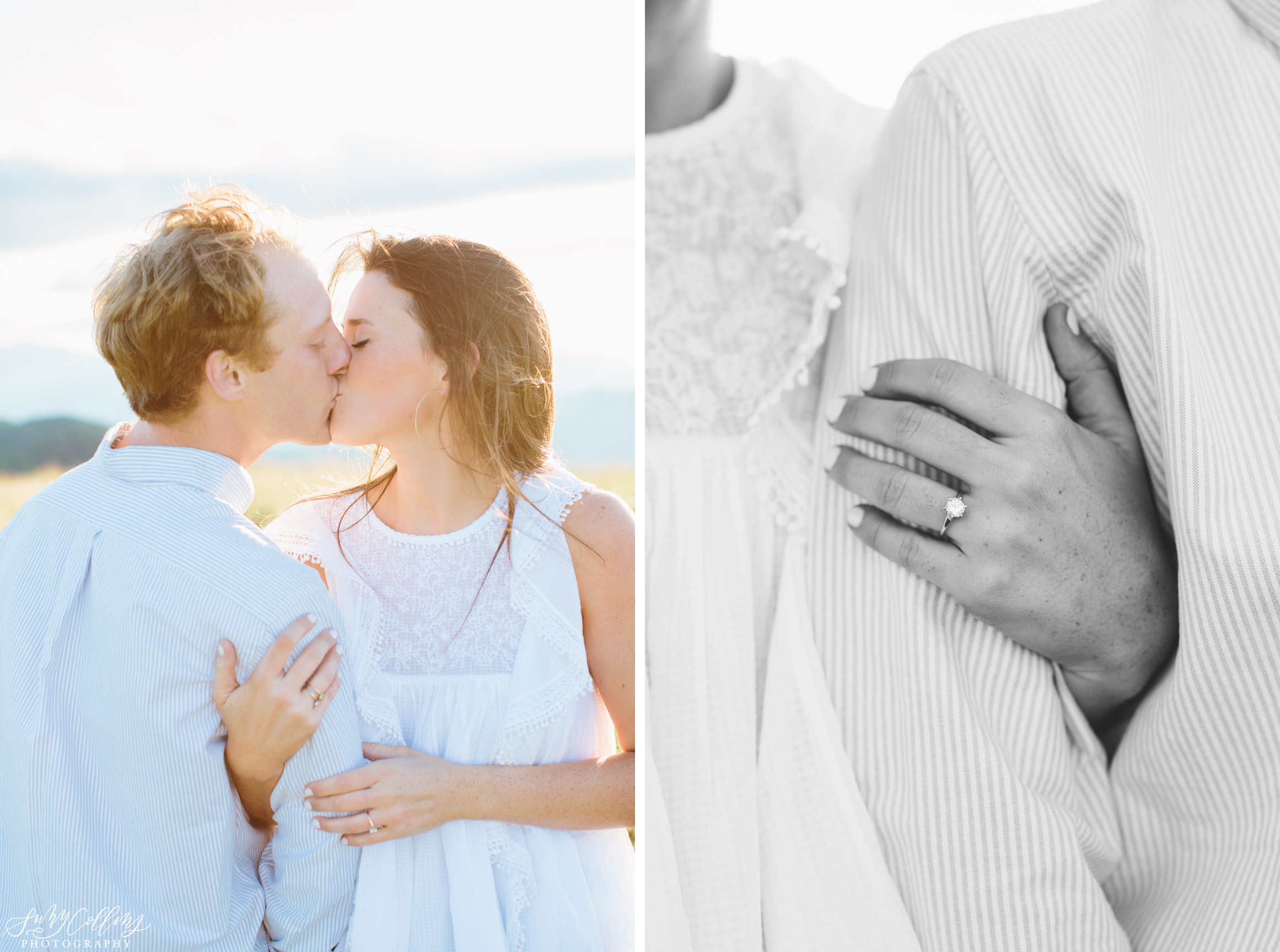 poses, couples, outdoor, max patch, Knoxville, Tennessee, engagement, sunset, evening, love, vibrant, colorful, bright, creative, romantic, natural, light and airy, natural light, passion, inspiration, intimate, outfits, fountain, woods, field, sunrise, windy, North Carolina, rings kiss, black and white