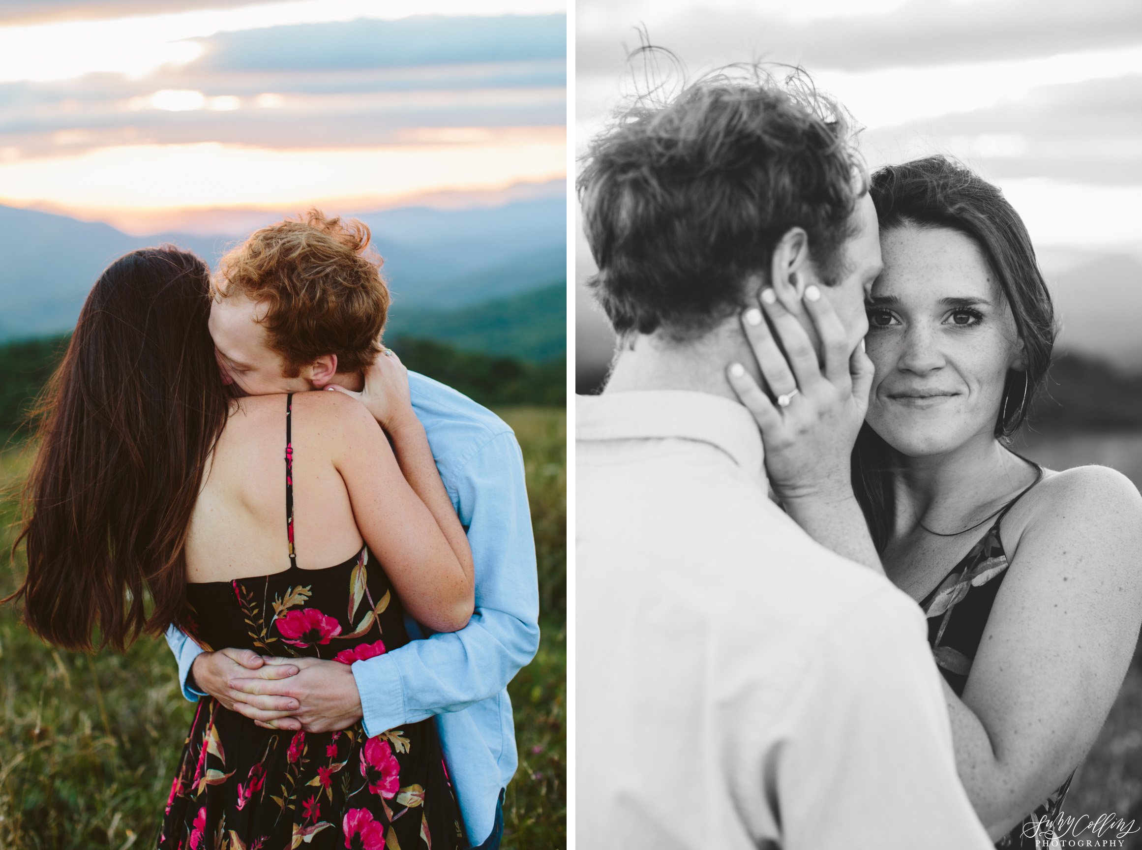 poses, couples, outdoor, max patch, Knoxville, Tennessee, engagement, sunset, evening, love, vibrant, colorful, bright, creative, romantic, natural, light and airy, natural light, passion, inspiration, intimate, outfits, fountain, woods, field, sunrise, windy, North Carolina, ring, black and white, kiss