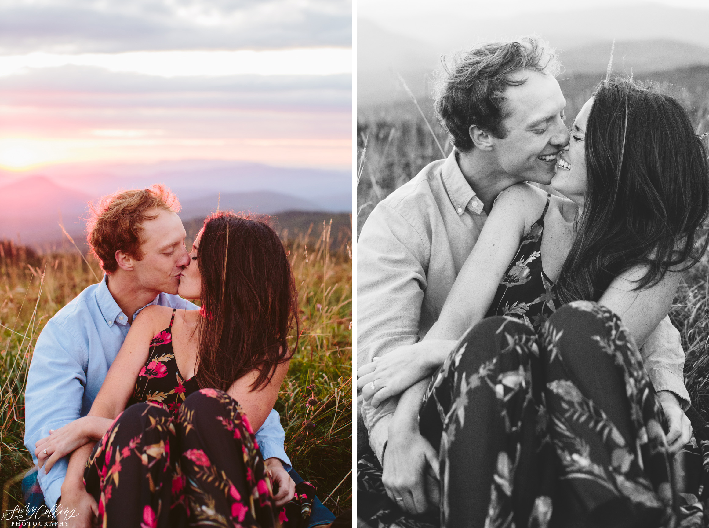 poses, couples, outdoor, max patch, Knoxville, Tennessee, engagement, sunset, evening, love, vibrant, colorful, bright, creative, romantic, natural, light and airy, natural light, passion, inspiration, intimate, outfits, fountain, woods, field, sunrise, windy, North Carolina, black and white, kissing, cuddling