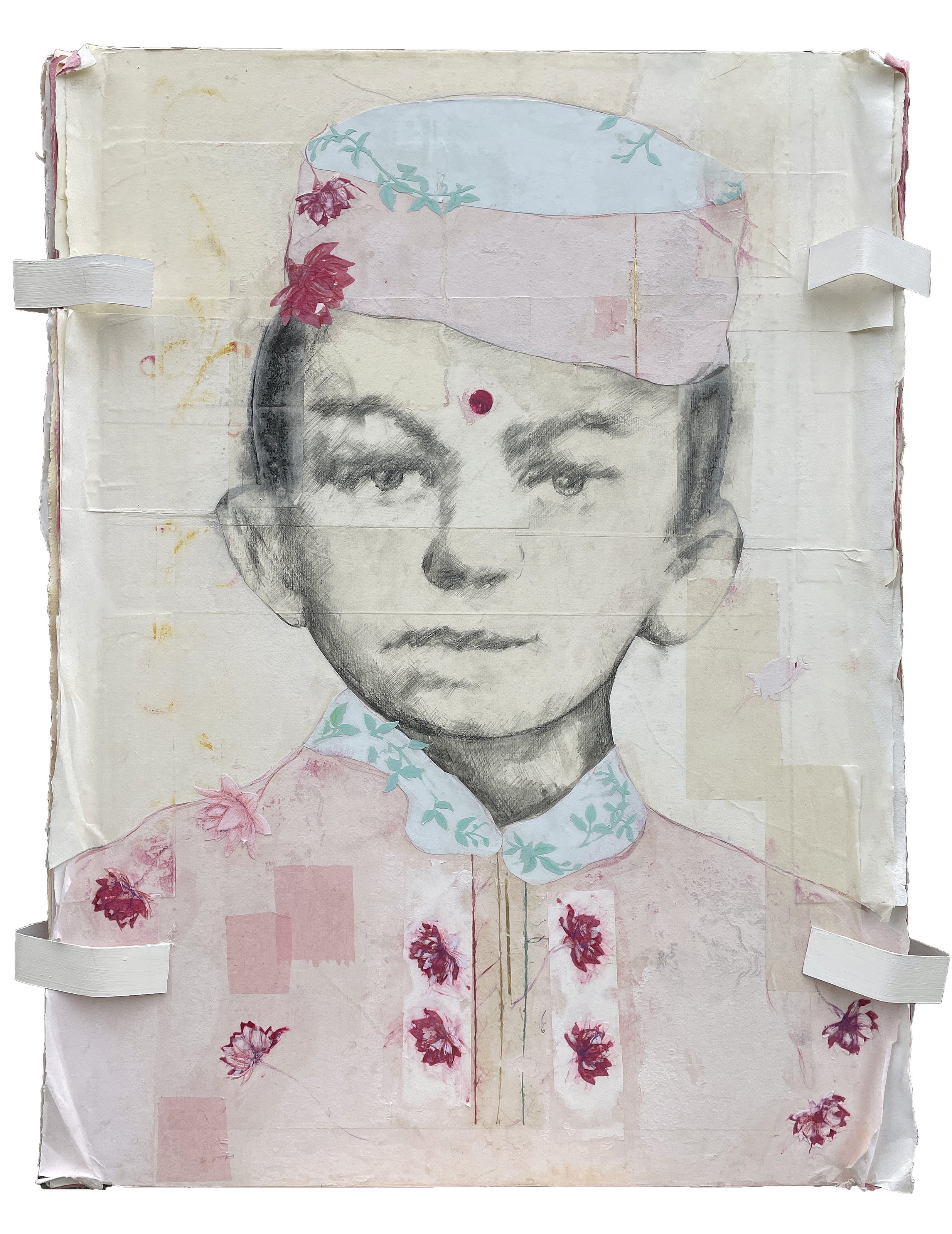 Ghandi, 2022, 36 x 24 in, Mixed media on board (SOLD)