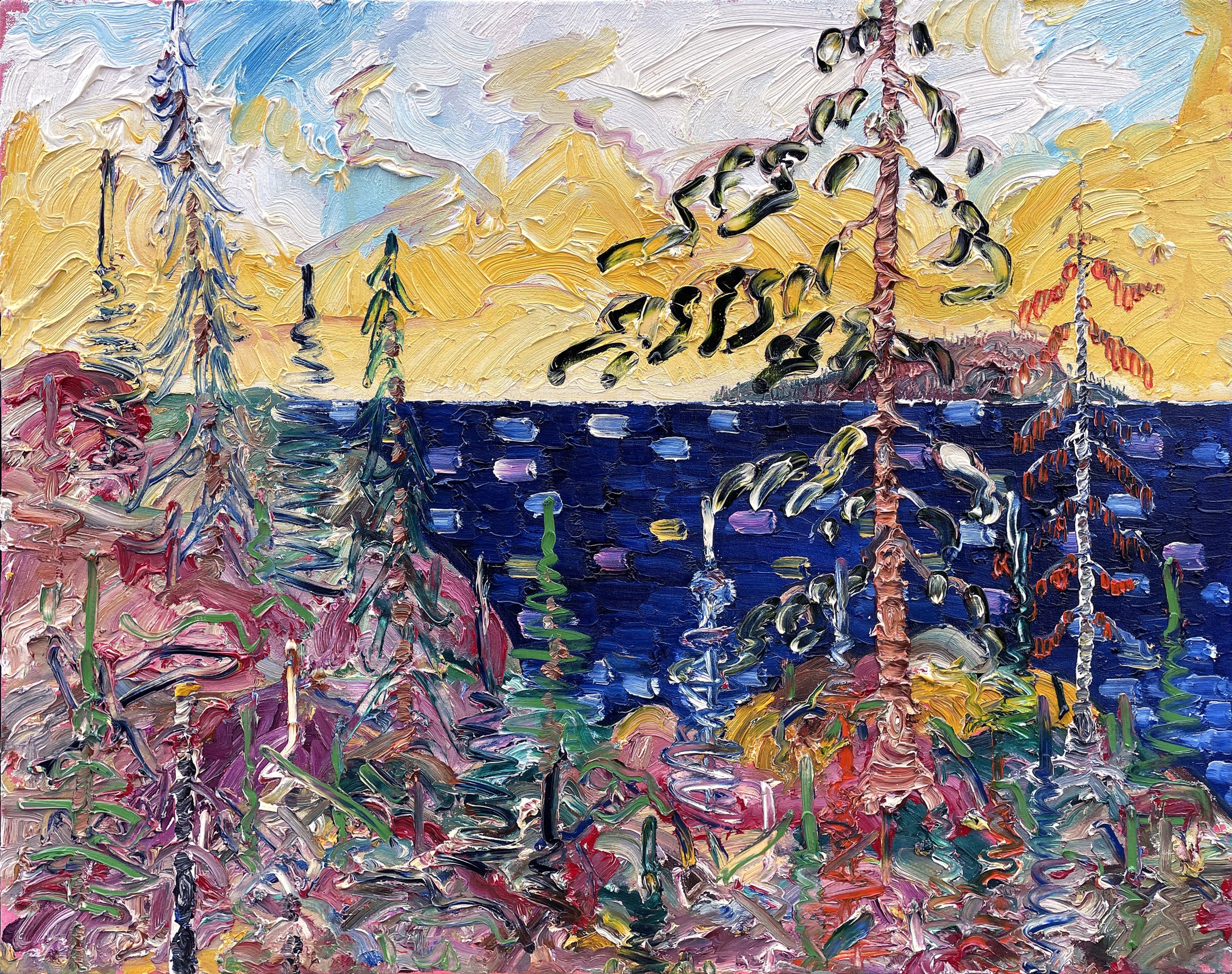 Red Pine Shore, 2009, 30 x 38 in, oil on canvas (Sold)