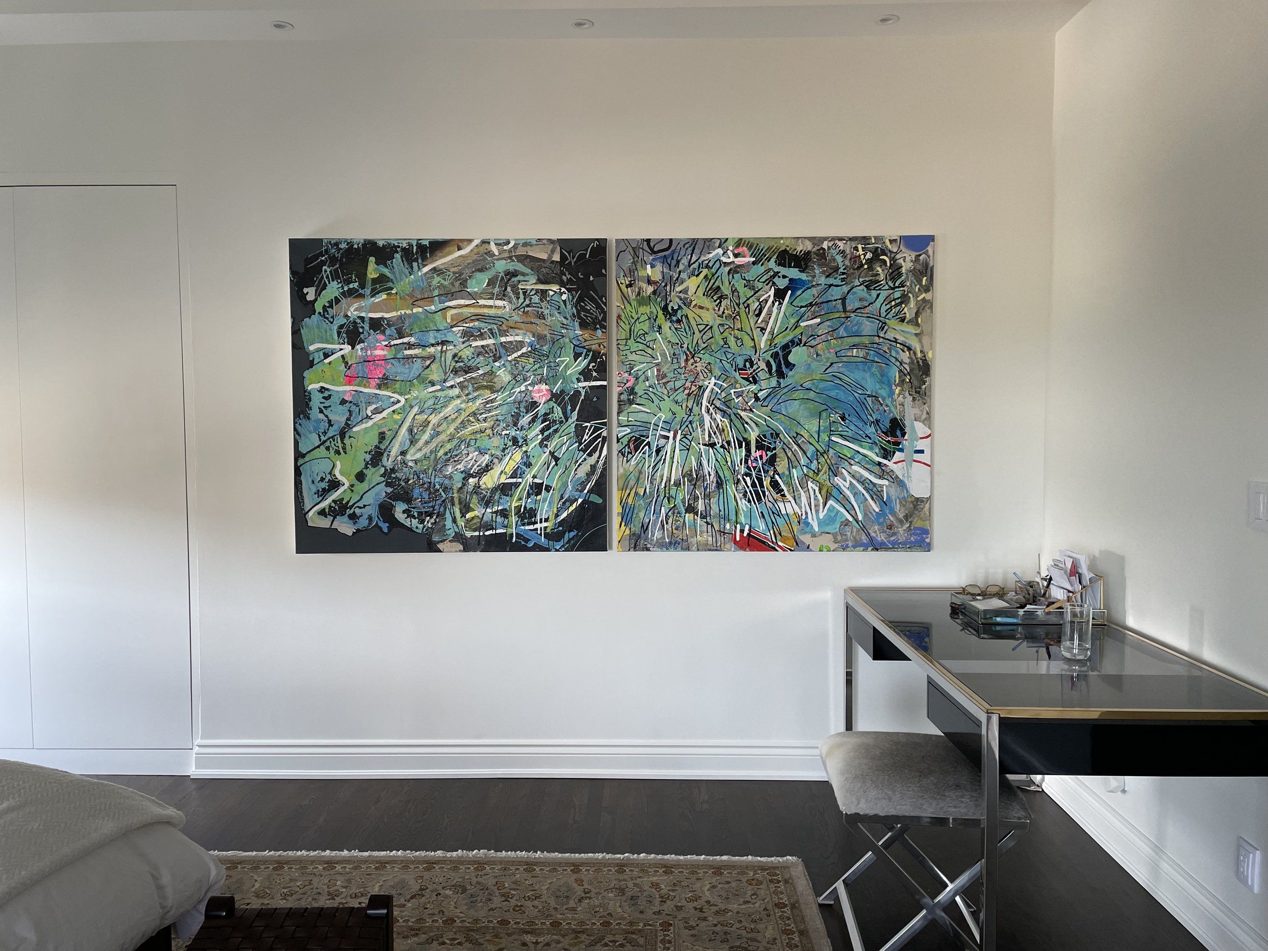 Jimy Sloan's "Garden Fresh II" looks stunning in this at-home office workspace! 