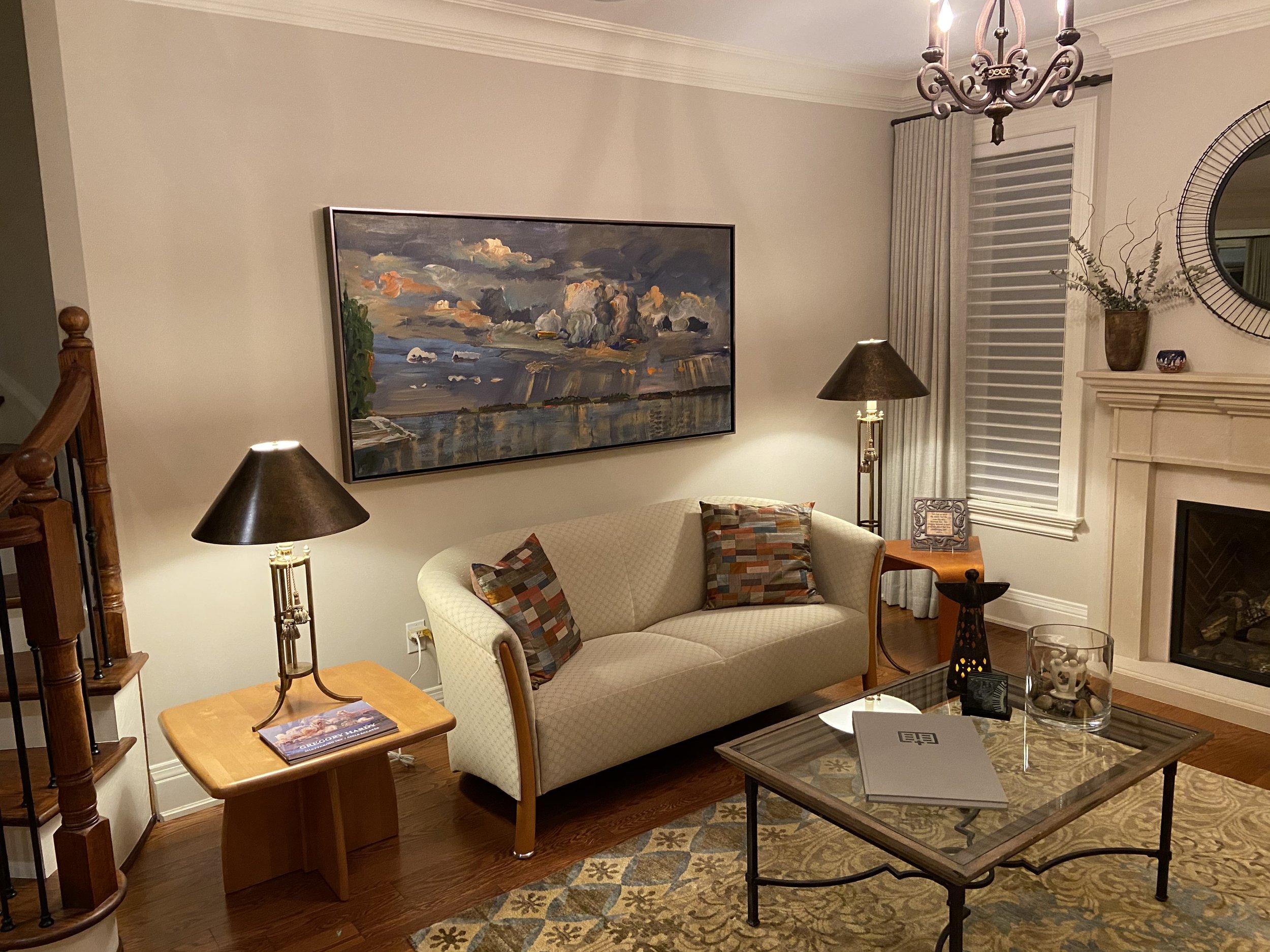 This beautiful Hardy painting "Shimmer on the Lake" looks gorgeous in this Oakville home