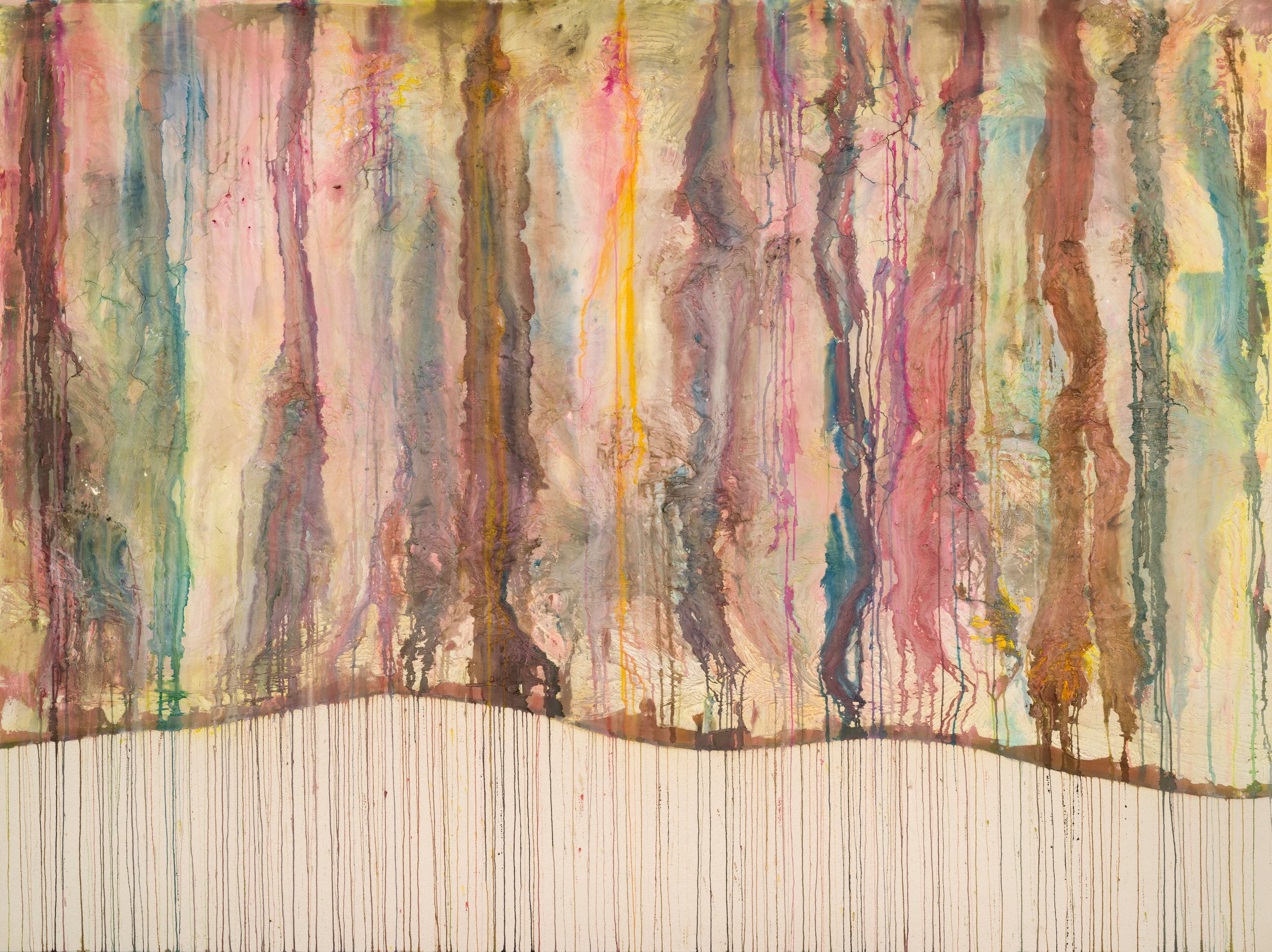 Tolantongo, Chronicles of Stone Earth's Subterranean Odyssey, 2024, 72 x 96 in., plaster, acrylic paint, and ink on canvas