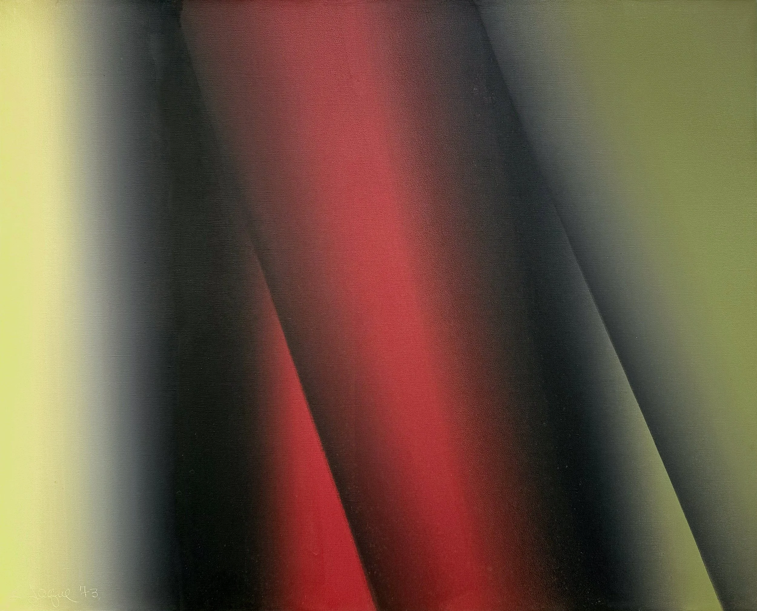 L’axe et la flèche no.1 série E  1973  32 x 40 in. / 81 x 101.5 cm  oil on canvas 