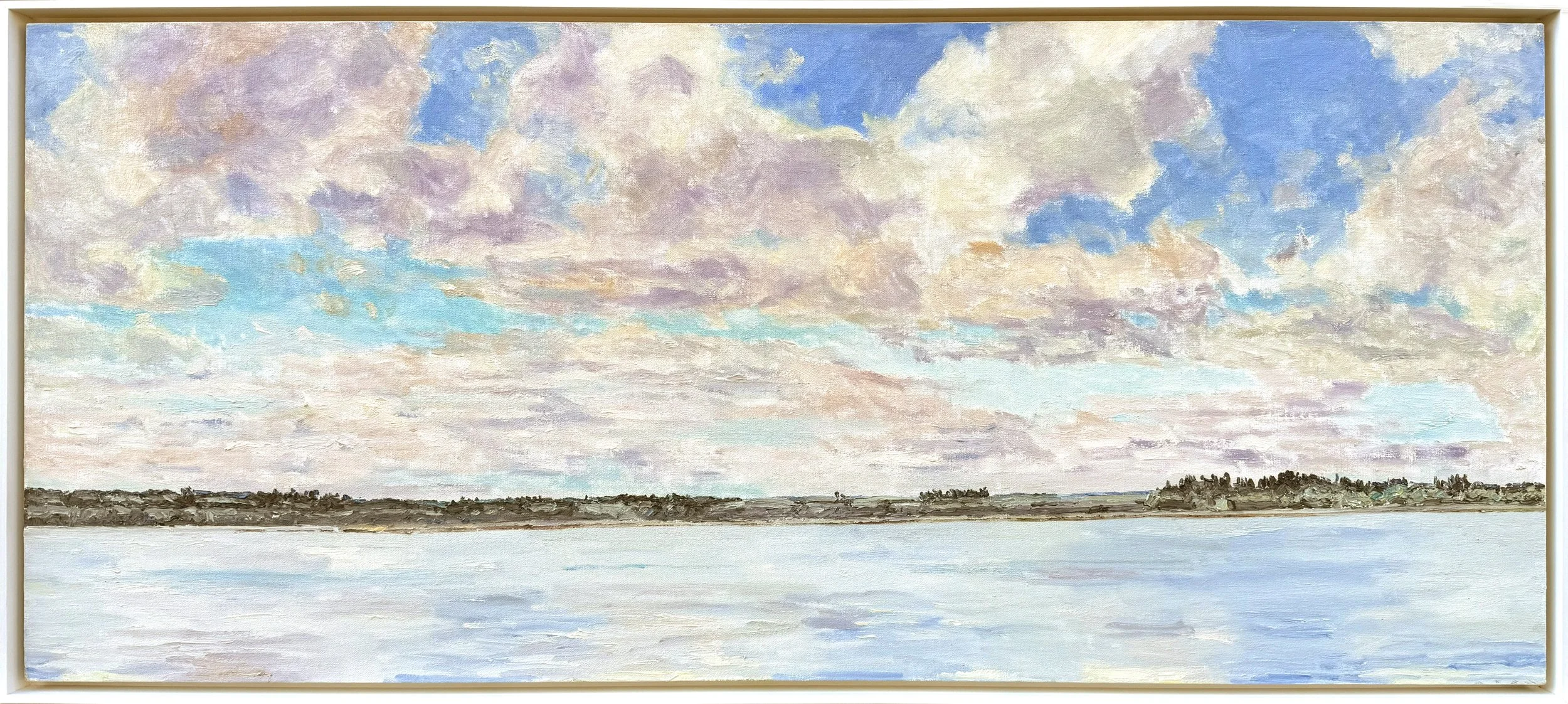 D Knowles, Dark Trees Across the Lake, 1991, 30 x 70 in., oil on linen