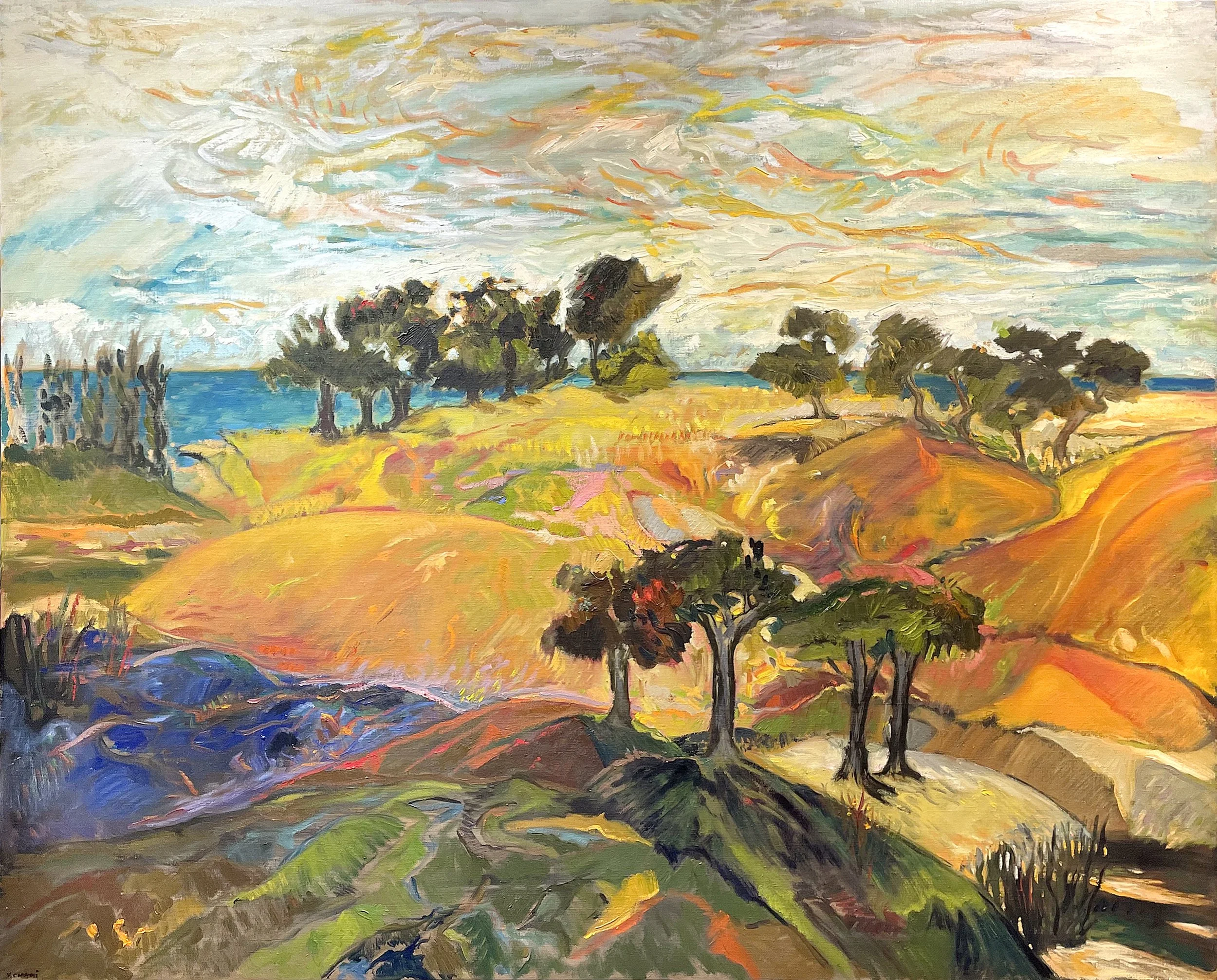 Chaki -blue line, unframed  48 x 60 in. - Oil on canvas.jpeg