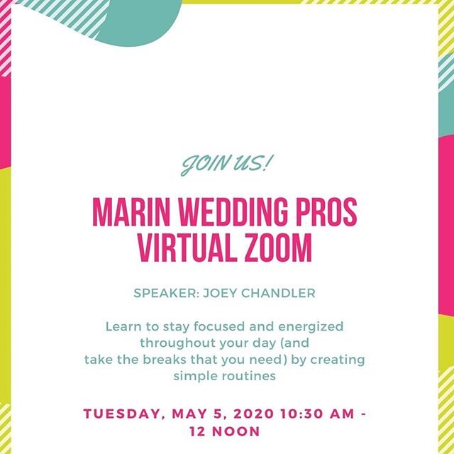 So my great group of local Wedding Professionals will be holding our SECOND ever #virtualmeeting ! The AMAZING Purpose Coach @JoeyChandler70 will be guiding us in how to stay focused and enthusiastic during these very different times.&nbsp;&nbsp;Want