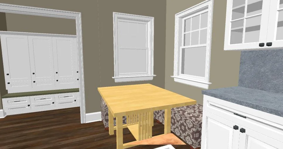 3-D Illustration: built-in corner bench
