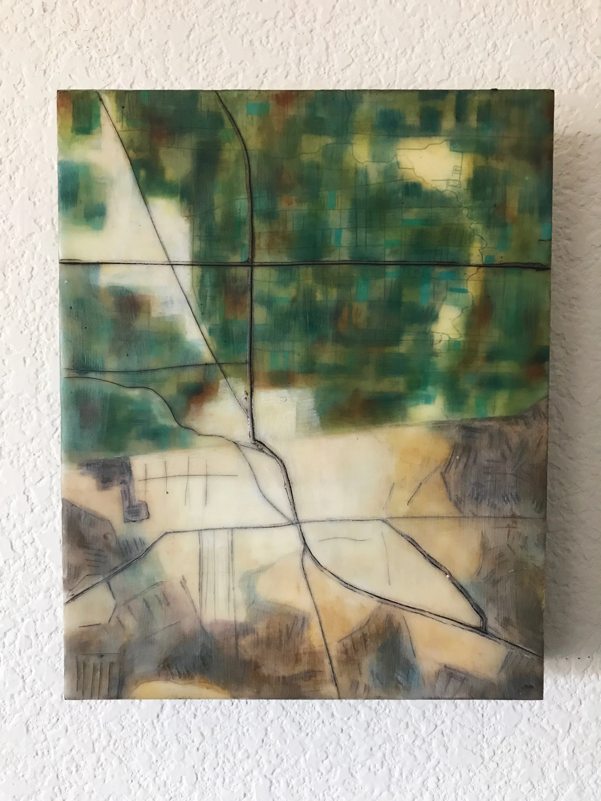 Mexicali/Calexico, 8x10", encaustic and oil on Claybord