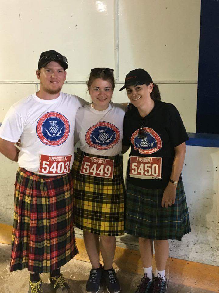 Norma Mesman doing her first kilt run with daughter and son-in-law